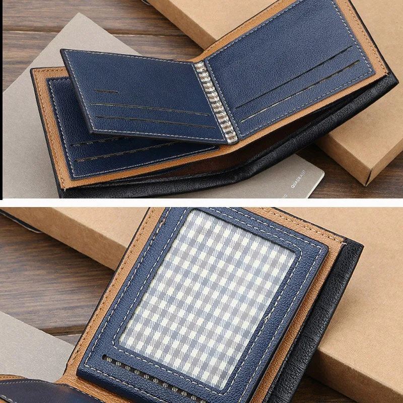 Men PU Leather Short 6 Card Slot Card Holder Business Fashion Bifold Thin Driver License Wallet Coin Purse