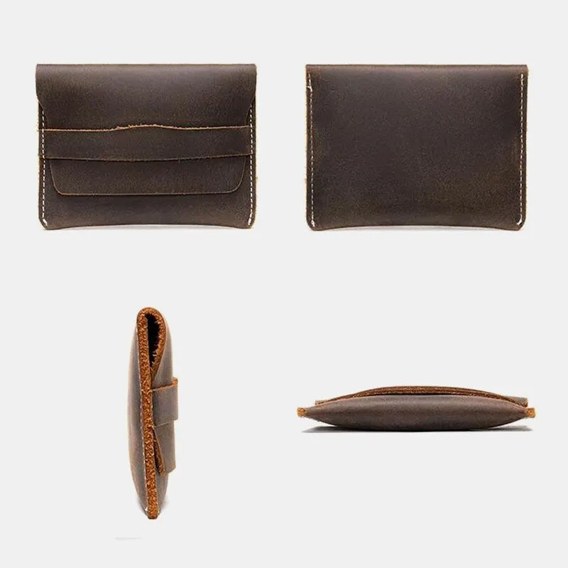 Men Short Mini Wallets Genuine Leather Retro Thin Card Holder Money Clip Coin Purse