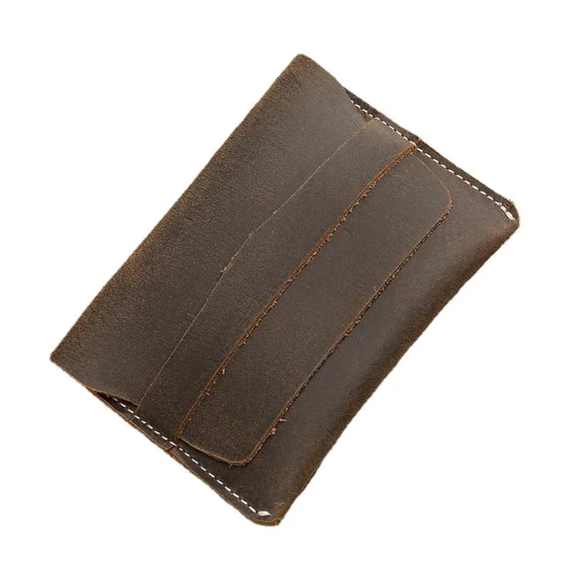 Men Short Mini Wallets Genuine Leather Retro Thin Card Holder Money Clip Coin Purse