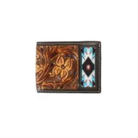 MENS 3D HAND TOOLED EMBROIDERED BIFOLD WALLET