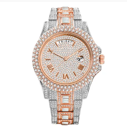 Mens Full Iced Crystal stainlesssteel waterproof Watch womens luxury watch