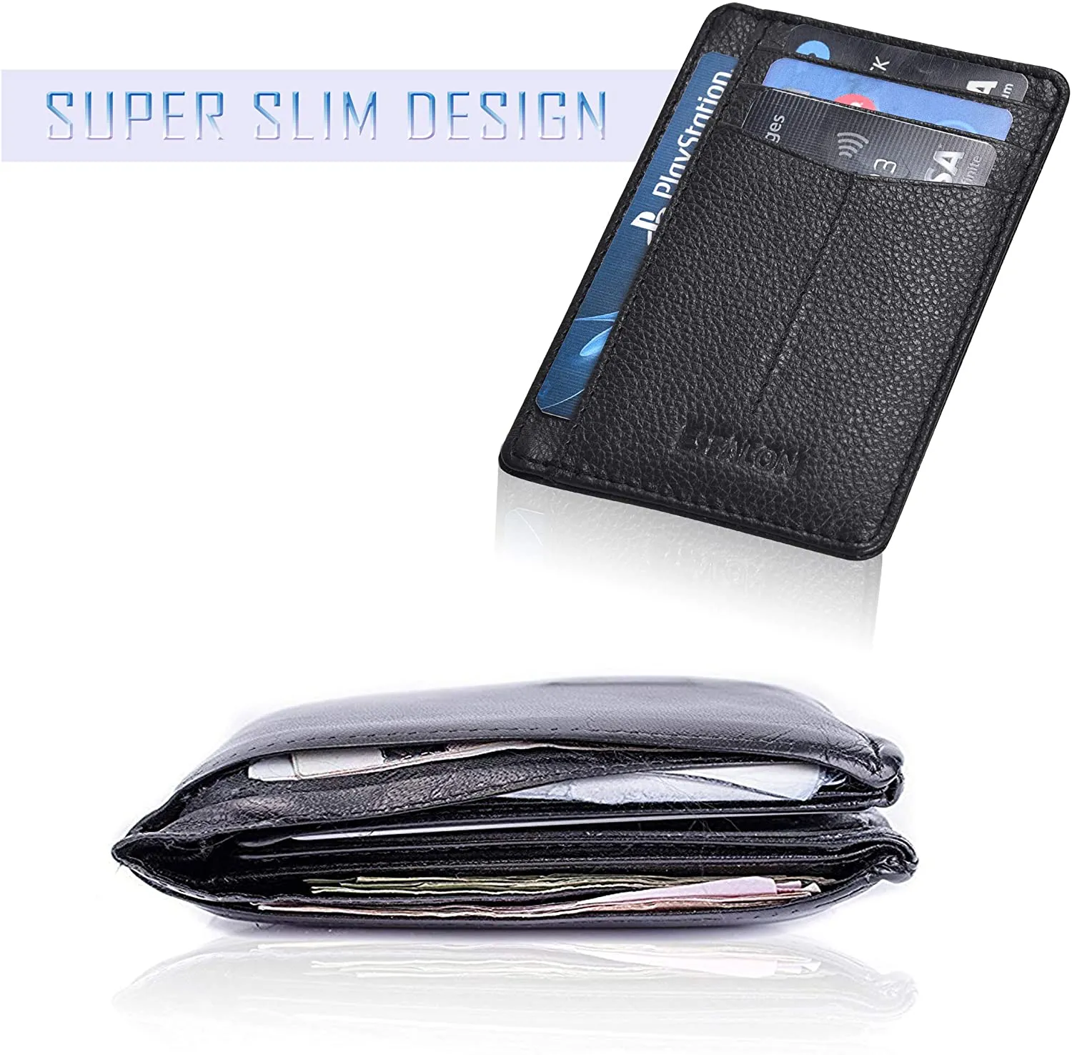 Minimalist Wallet for Men and Women - Genuine Leather RFID Secured Card Case