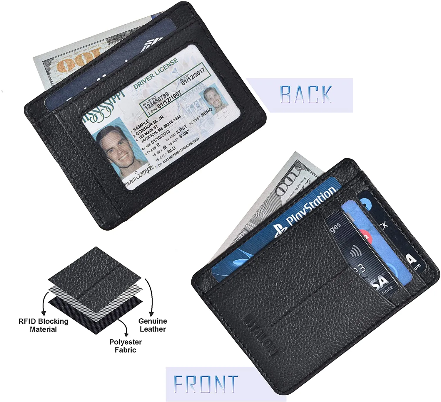 Minimalist Wallet for Men and Women - Genuine Leather RFID Secured Card Case