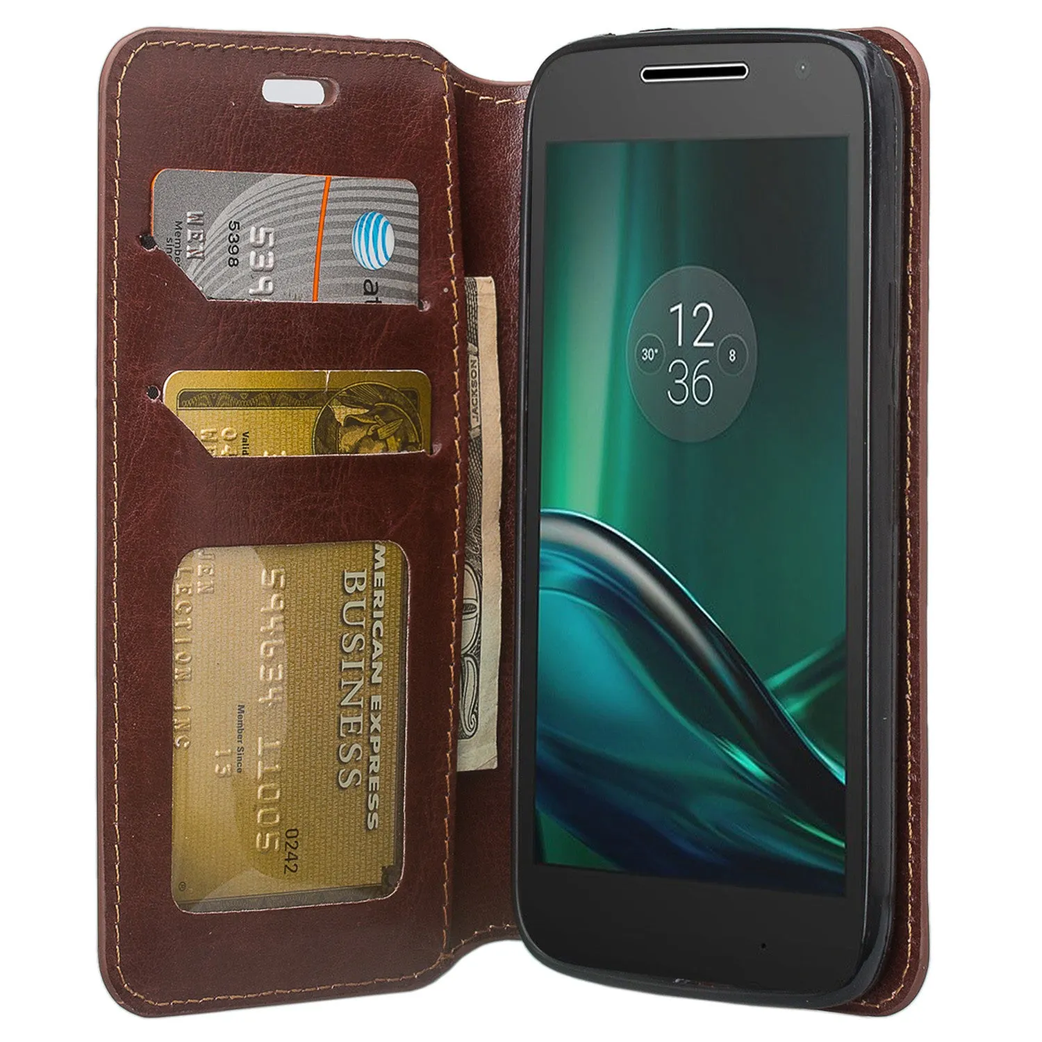 Moto G4 Play Case, Pu Leather Magnetic Fold[Kickstand] Wallet Case with ID & Card Slots for Motorola G4 Play - Brown