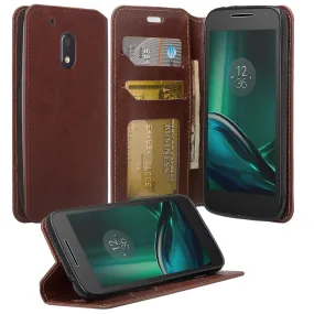 Moto G4 Play Case, Pu Leather Magnetic Fold[Kickstand] Wallet Case with ID & Card Slots for Motorola G4 Play - Brown