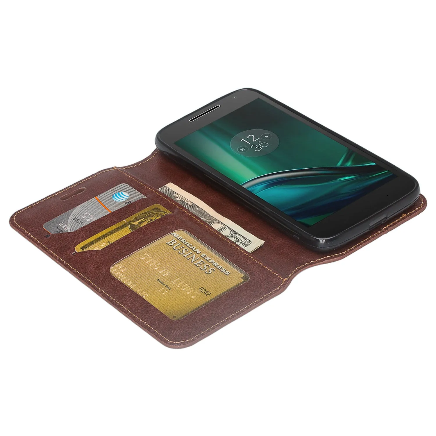 Moto G4 Play Case, Pu Leather Magnetic Fold[Kickstand] Wallet Case with ID & Card Slots for Motorola G4 Play - Brown