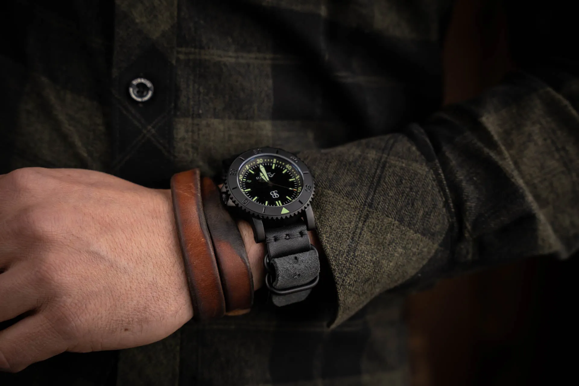 N.A.T.O. Leather Watch Strap Black