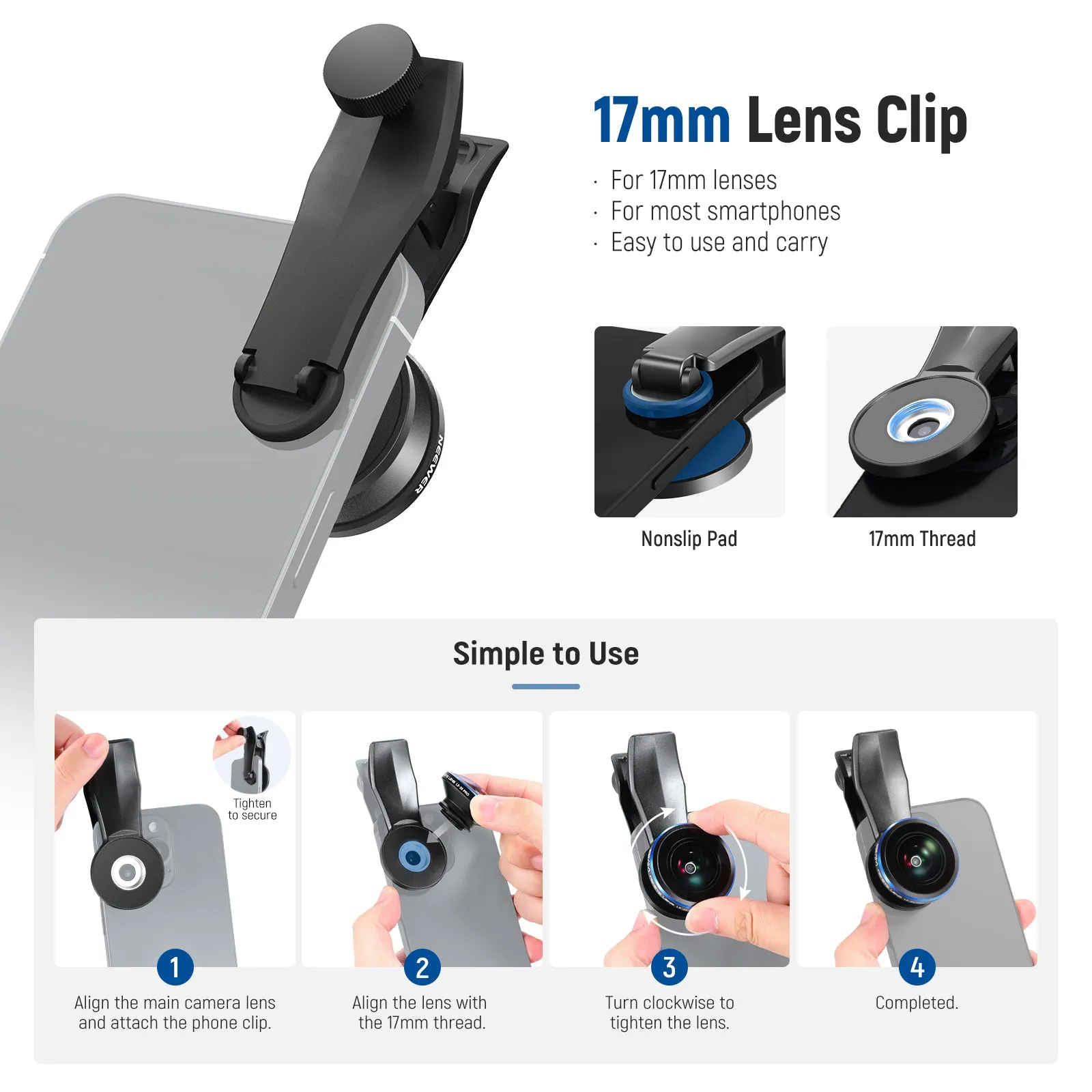 NEEWER LS-29 PRO 8mm Fisheye Lens with 17mm Thread Phone Lens Clip