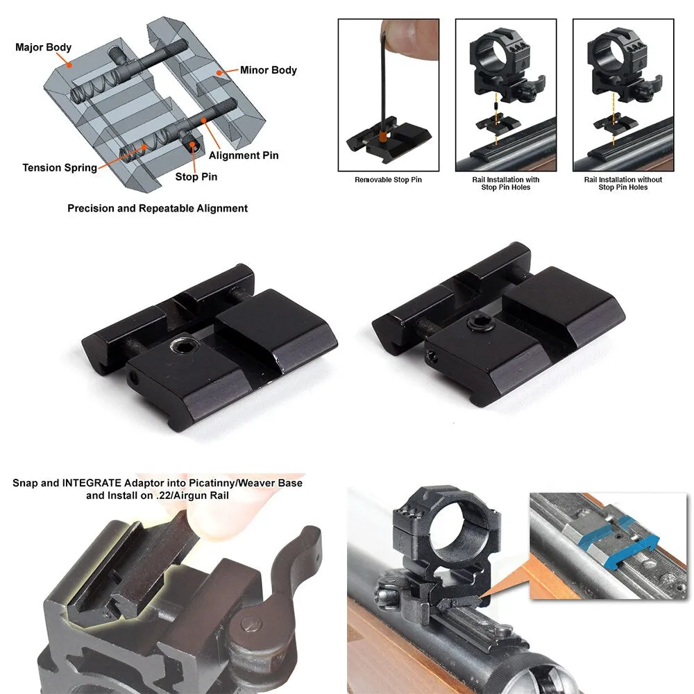 ohhunt Low 11mm Dovetail to Picatinny Adapter for Scope Rings With Stop Pin 2pcs