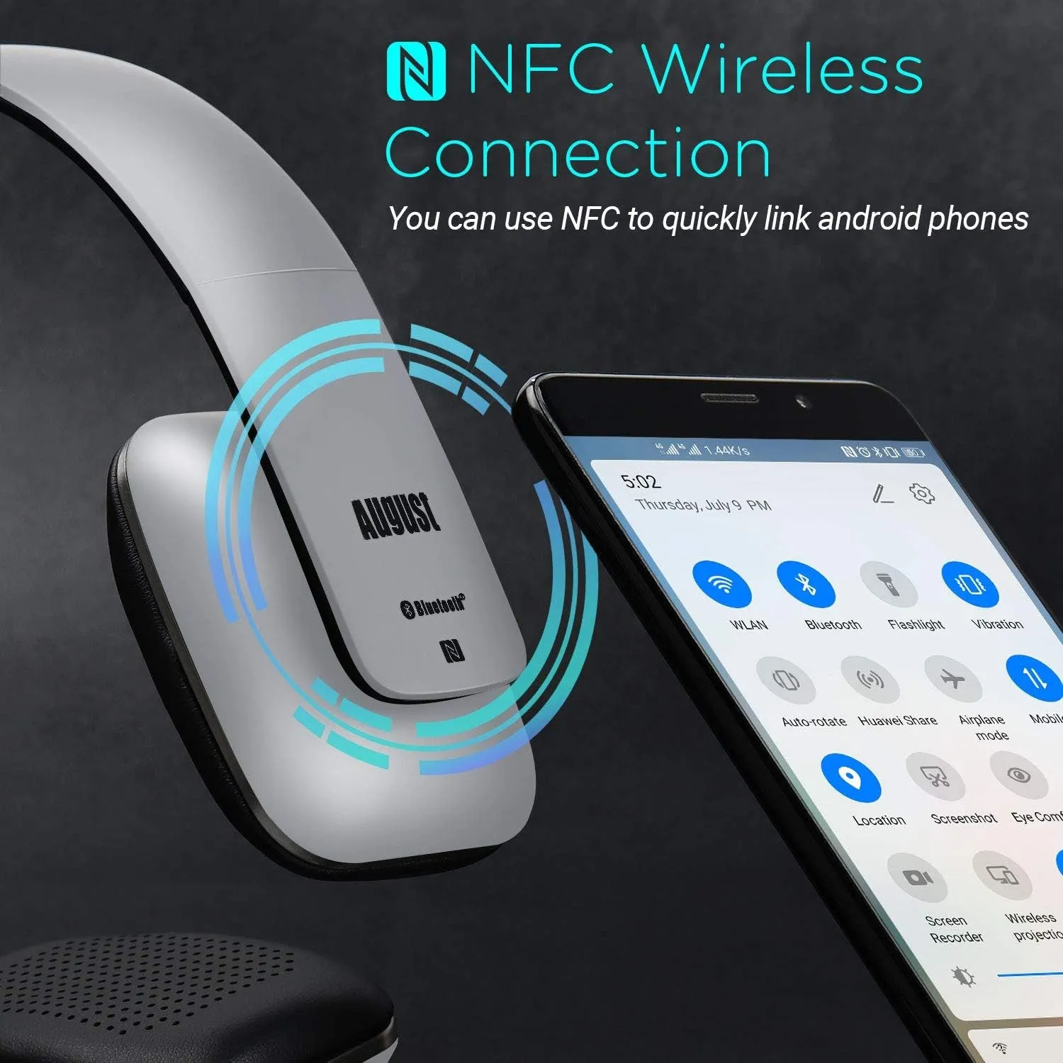 On Ear Wireless Bluetooth Headphones with Microphone -  EP636 - Bluetooth Version 4.1   EDR, Lightweight Engineering NFC One Tap to Connect for Android and Apple - Silver