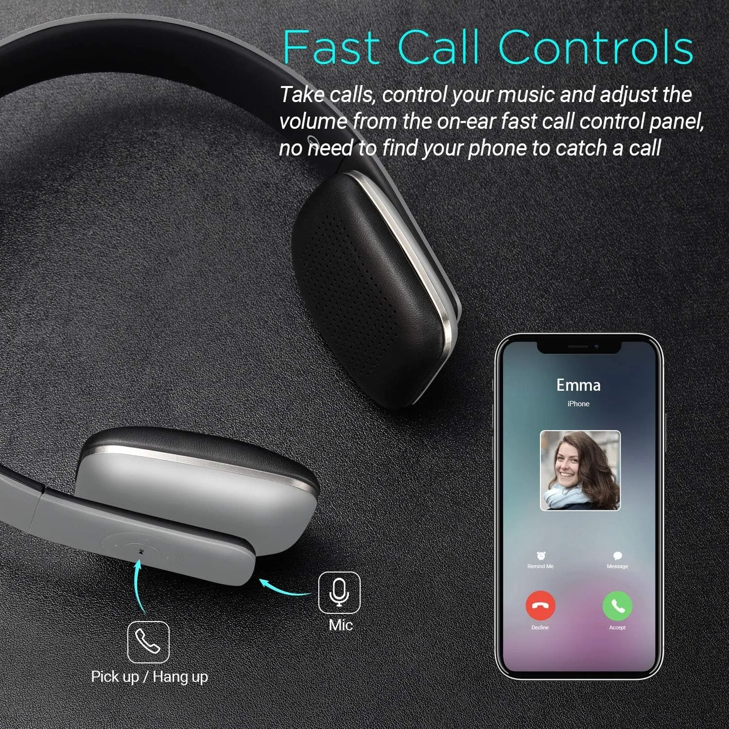 On Ear Wireless Bluetooth Headphones with Microphone -  EP636 - Bluetooth Version 4.1   EDR, Lightweight Engineering NFC One Tap to Connect for Android and Apple - Silver