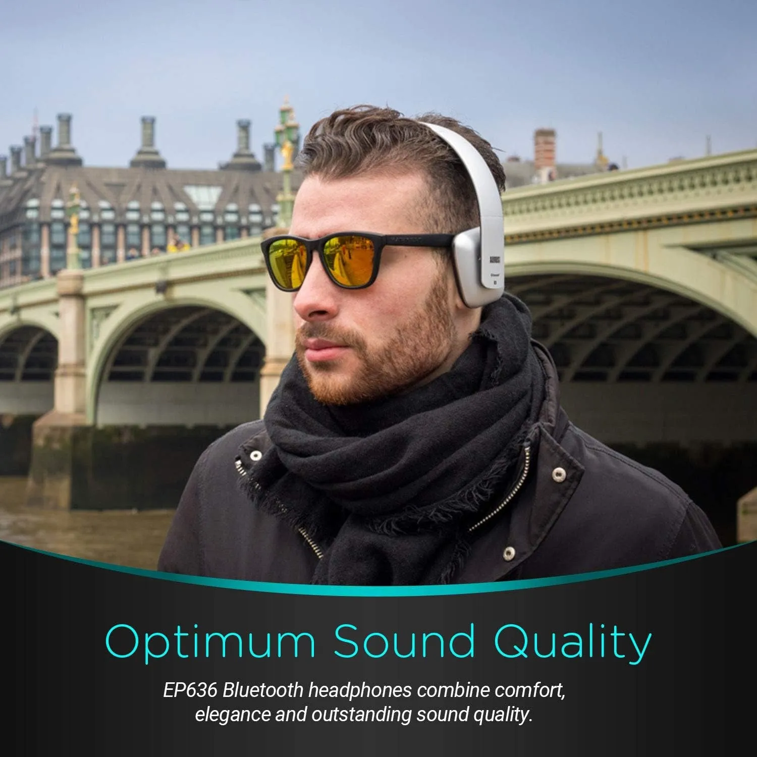 On Ear Wireless Bluetooth Headphones with Microphone -  EP636 - Bluetooth Version 4.1   EDR, Lightweight Engineering NFC One Tap to Connect for Android and Apple - Silver