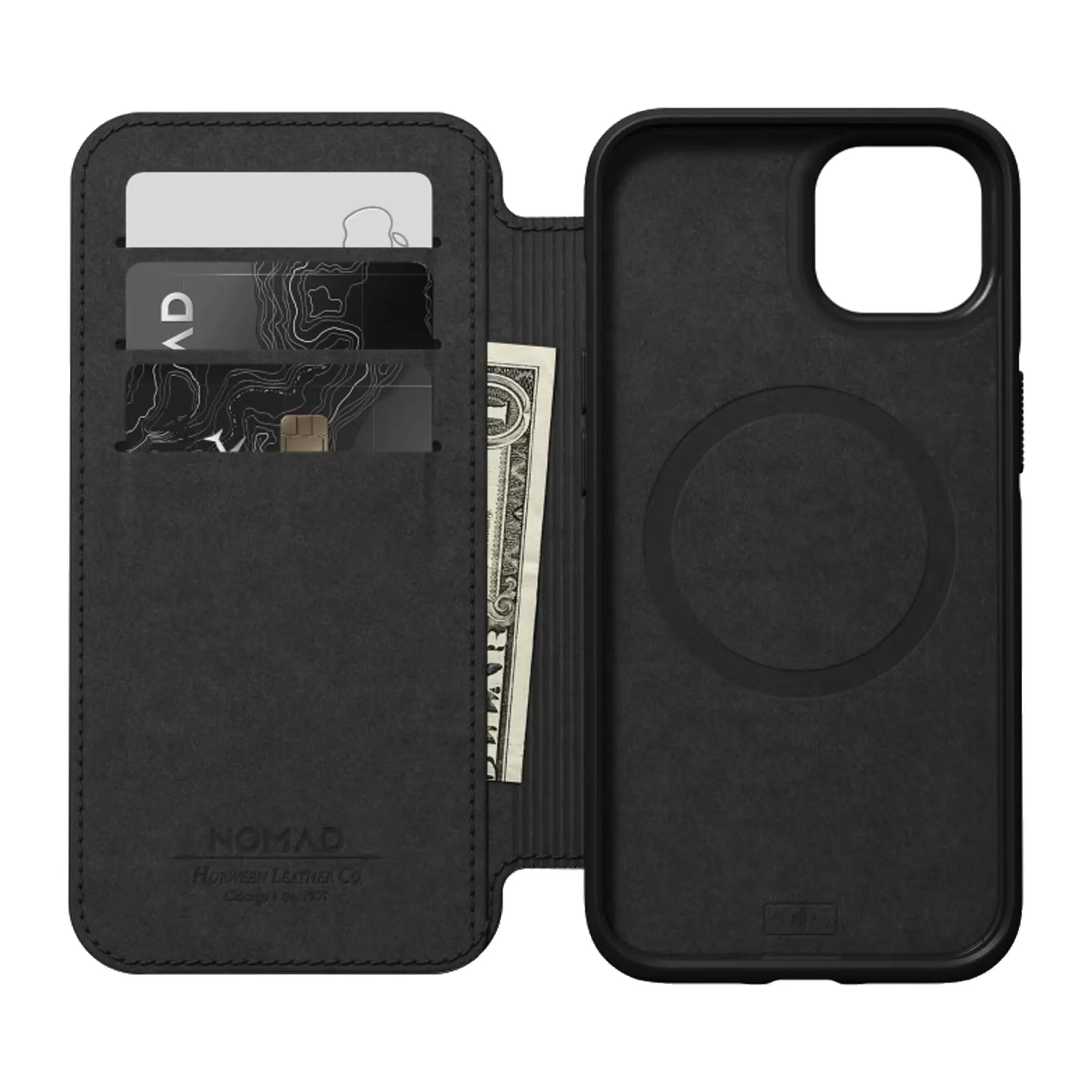 [ONLINE EXCLUSIVE] Nomad Modern Leather Folio Rugged Case for iPhone 13 Pro Max 6.7" 5G - MagSafe Compatible - Black (Barcode: 856500010793)