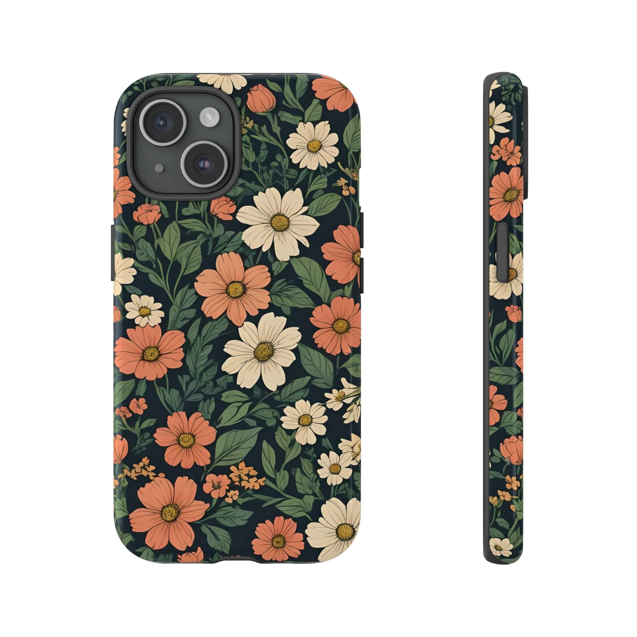 Orange & White Floral Phone Case - Elegant Protection for iPhone, Samsung, and Google Phones