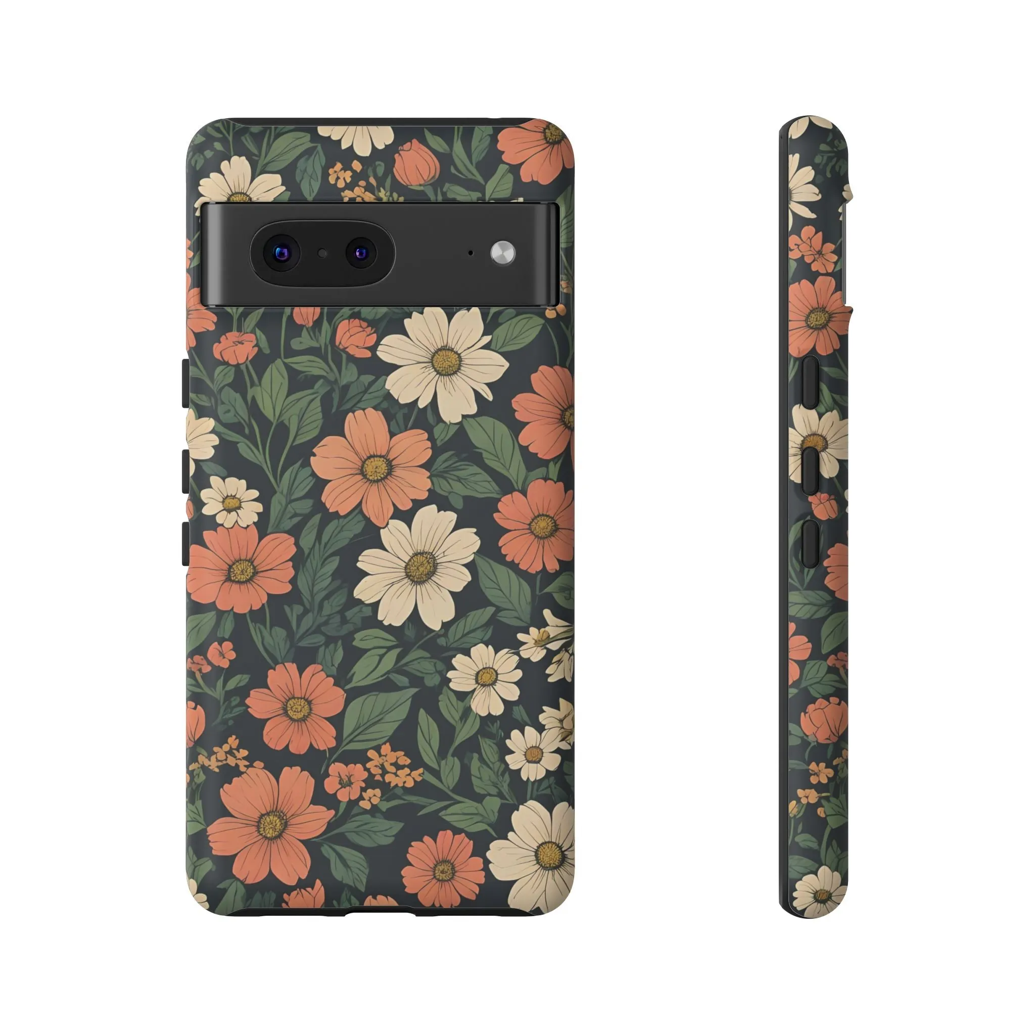 Orange & White Floral Phone Case - Elegant Protection for iPhone, Samsung, and Google Phones