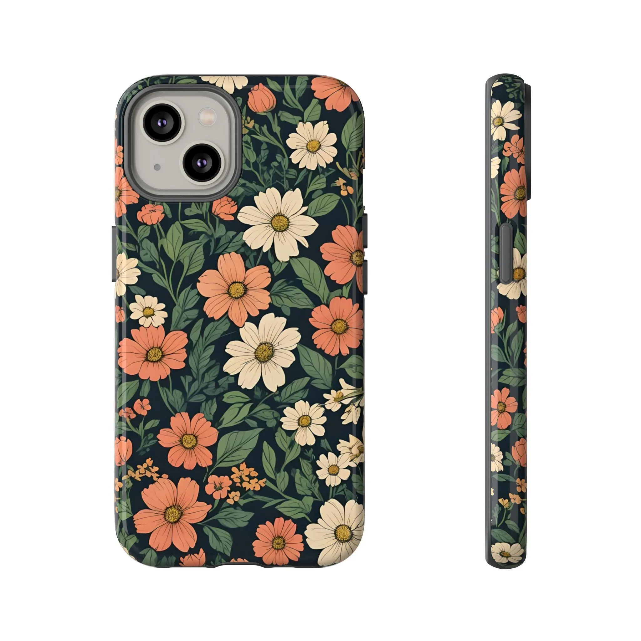 Orange & White Floral Phone Case - Elegant Protection for iPhone, Samsung, and Google Phones