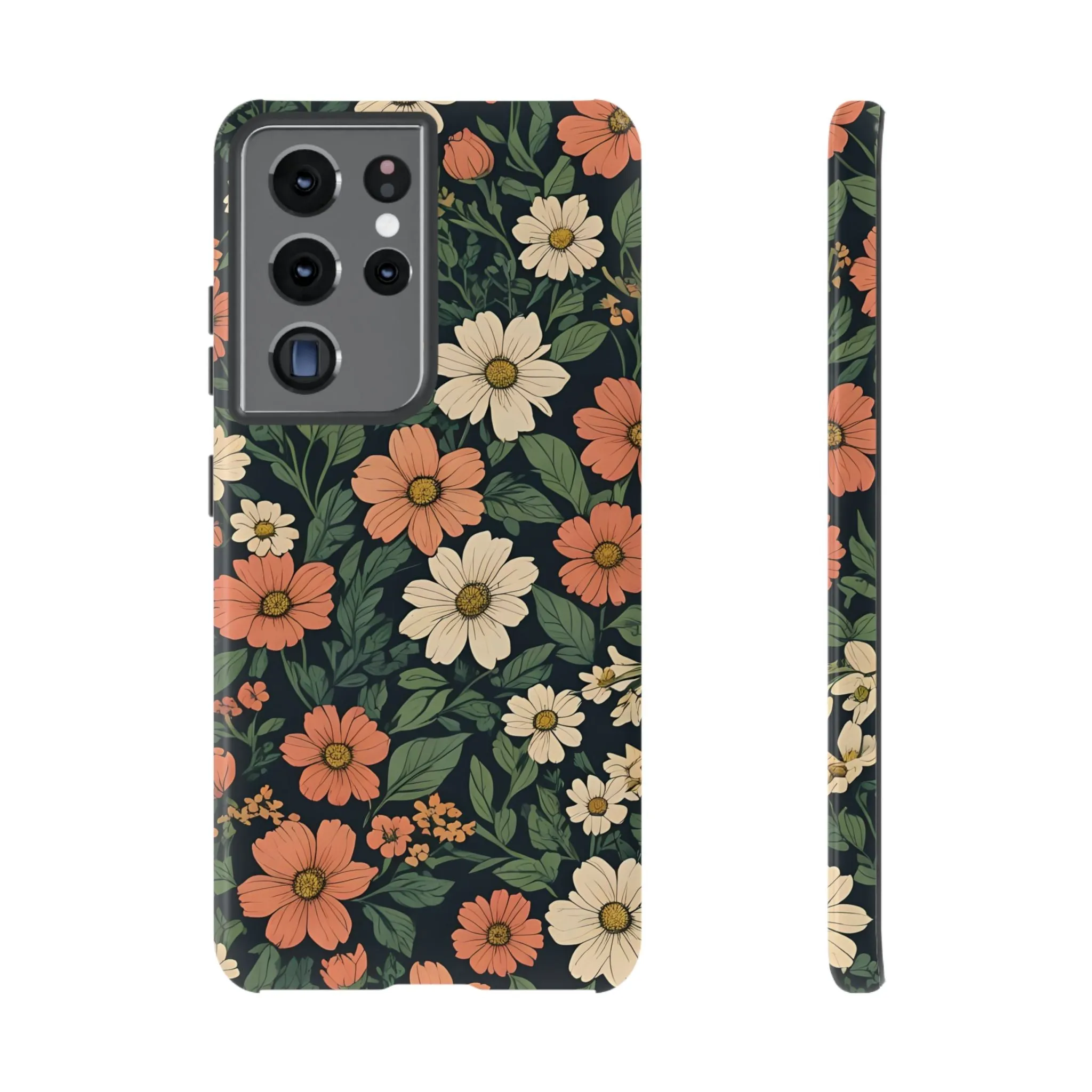 Orange & White Floral Phone Case - Elegant Protection for iPhone, Samsung, and Google Phones