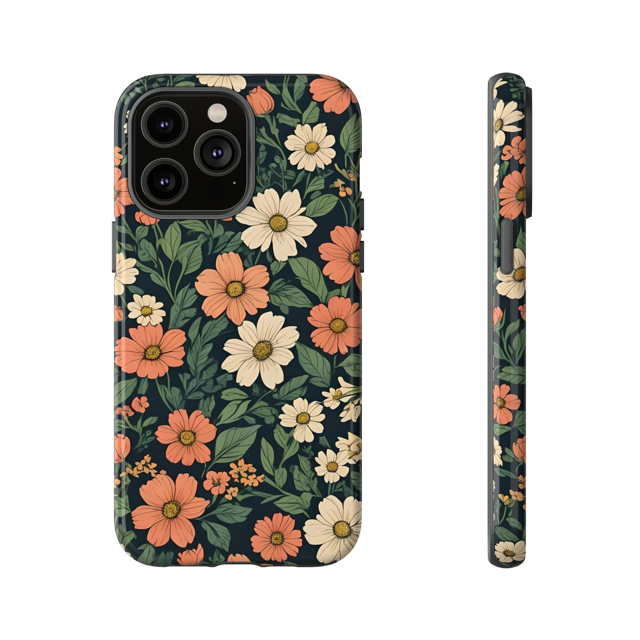 Orange & White Floral Phone Case - Elegant Protection for iPhone, Samsung, and Google Phones