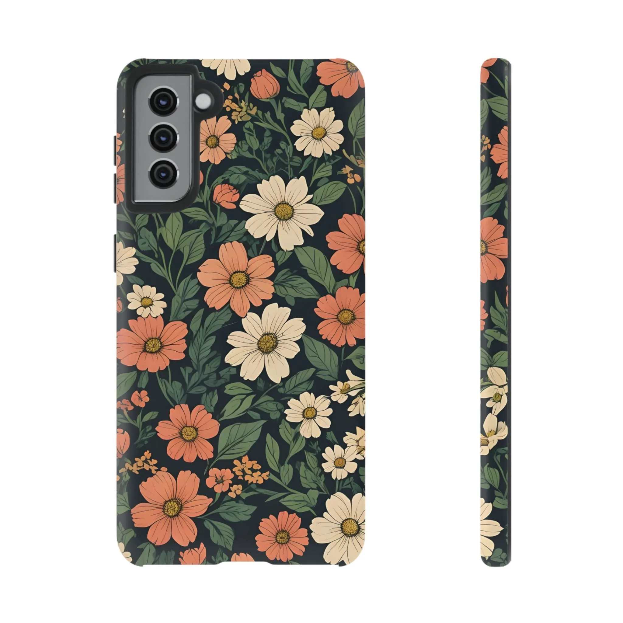 Orange & White Floral Phone Case - Elegant Protection for iPhone, Samsung, and Google Phones