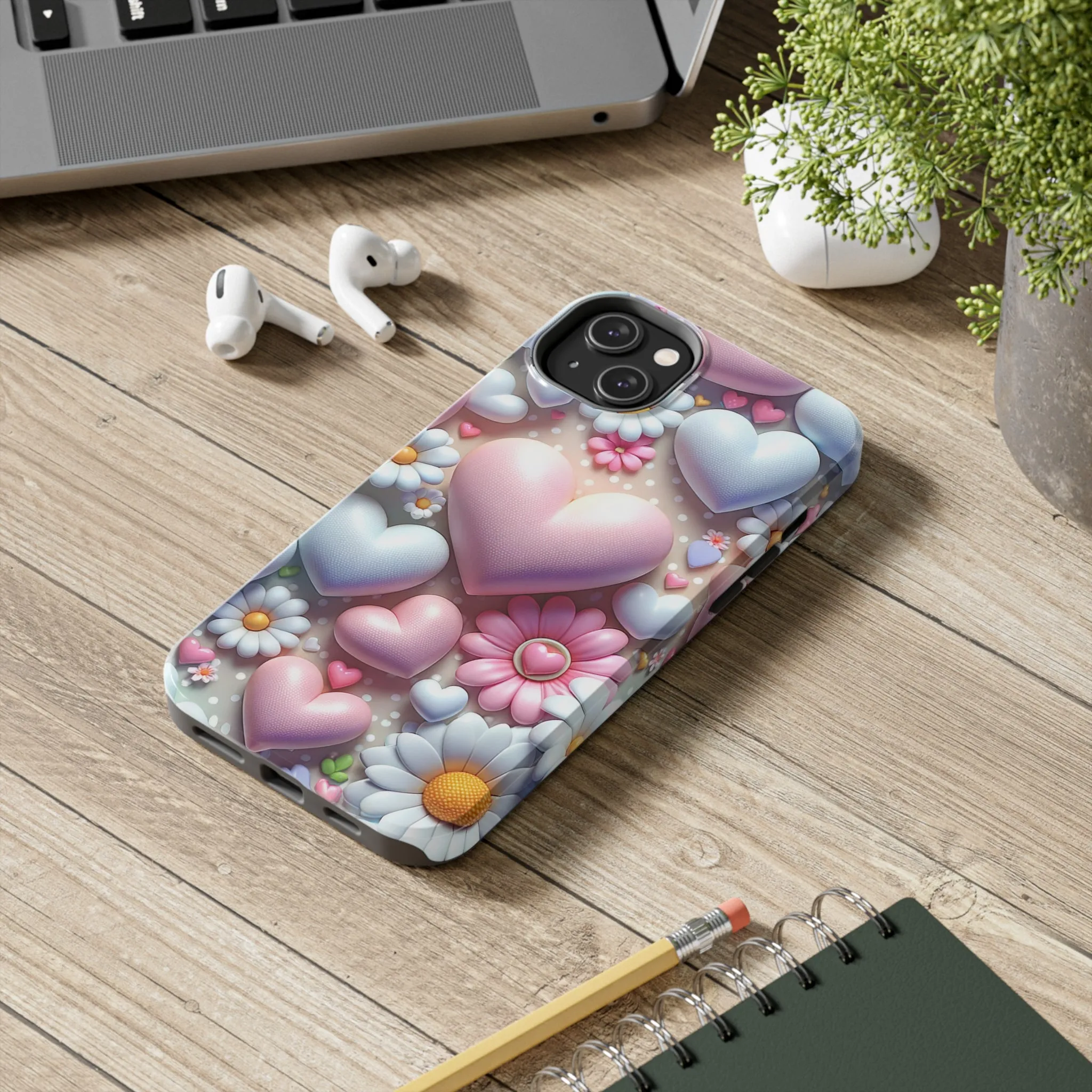 Pastel Heart and Flower Digital print Design Tough Phone Case compatible with a large variety of iPhone models, Gift, Phone Case