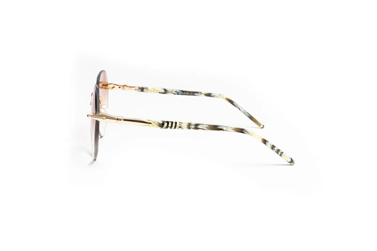 PEARL COLLECTION 18KT Gold & Black/White Acetate Sunglasses, Gradient Brown Lenses