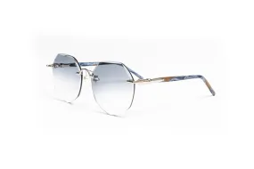 PEARL COLLECTION Silver & Brown/Blue Acetate Sunglasses, Gradient Grey Lenses