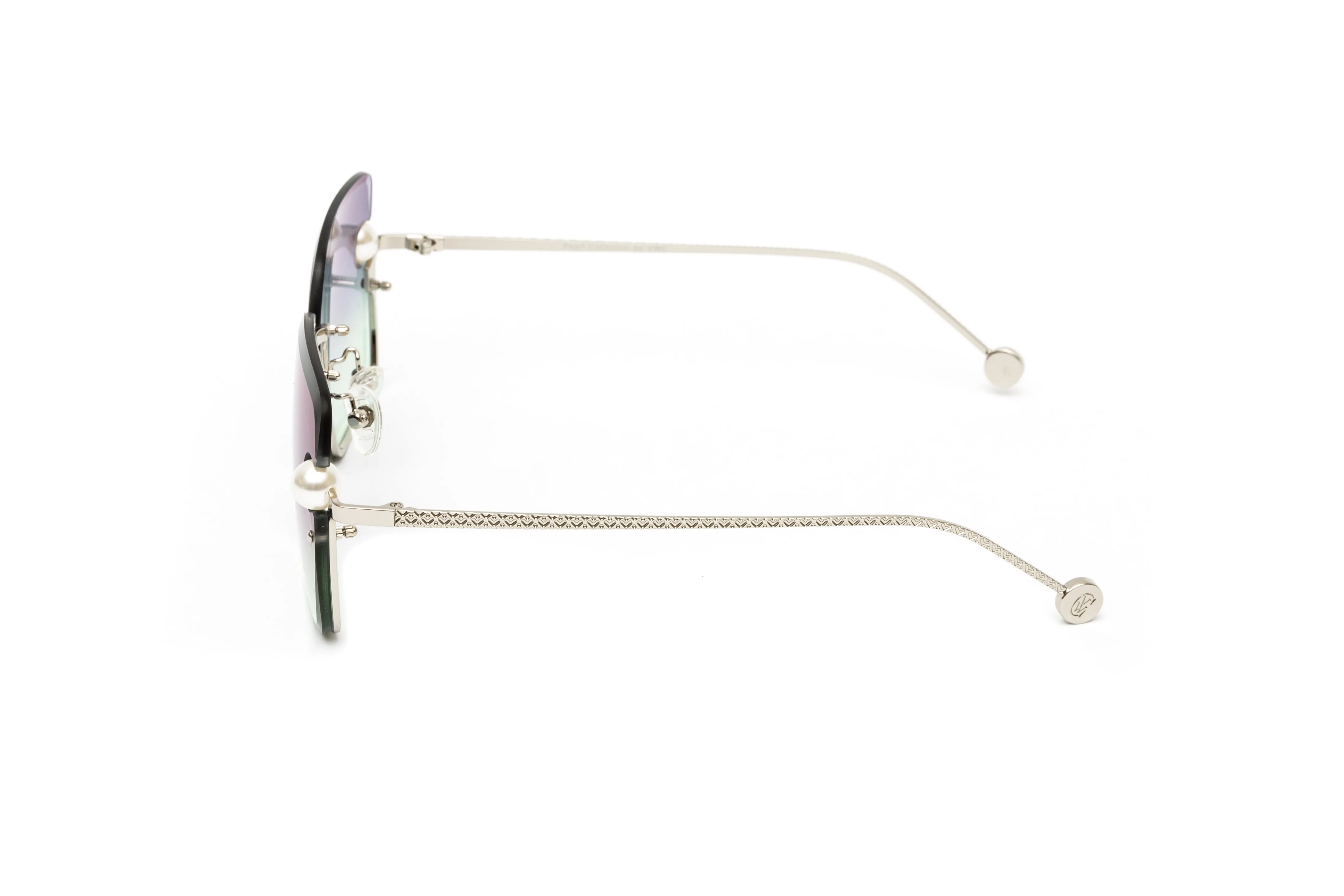 PEARL COLLECTION Silver Rimless Sunglasses, Gradient Grey/Green Lenses