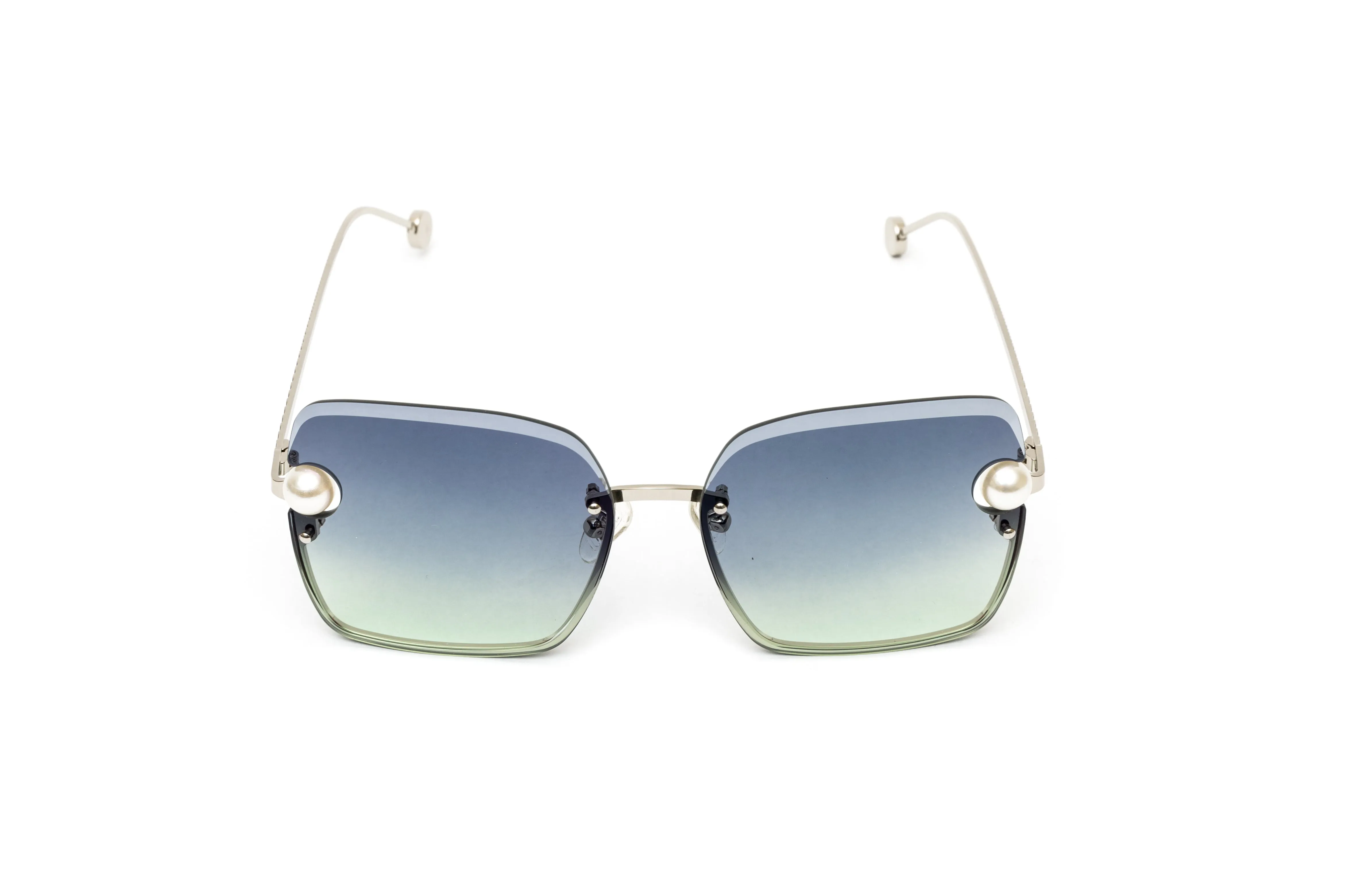 PEARL COLLECTION Silver Rimless Sunglasses, Gradient Grey/Green Lenses