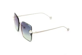 PEARL COLLECTION Silver Rimless Sunglasses, Gradient Grey/Green Lenses