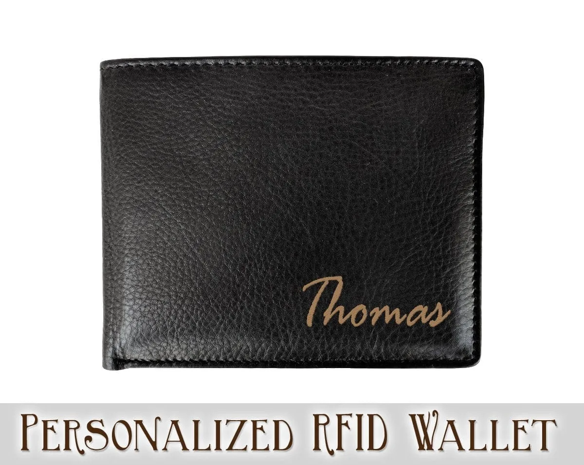 Personal Name on Leather Wallet Holiday Gift for Family Member Mom Dad Sister Brother Unique Birthday Idea Custom Fathers Day Christmas