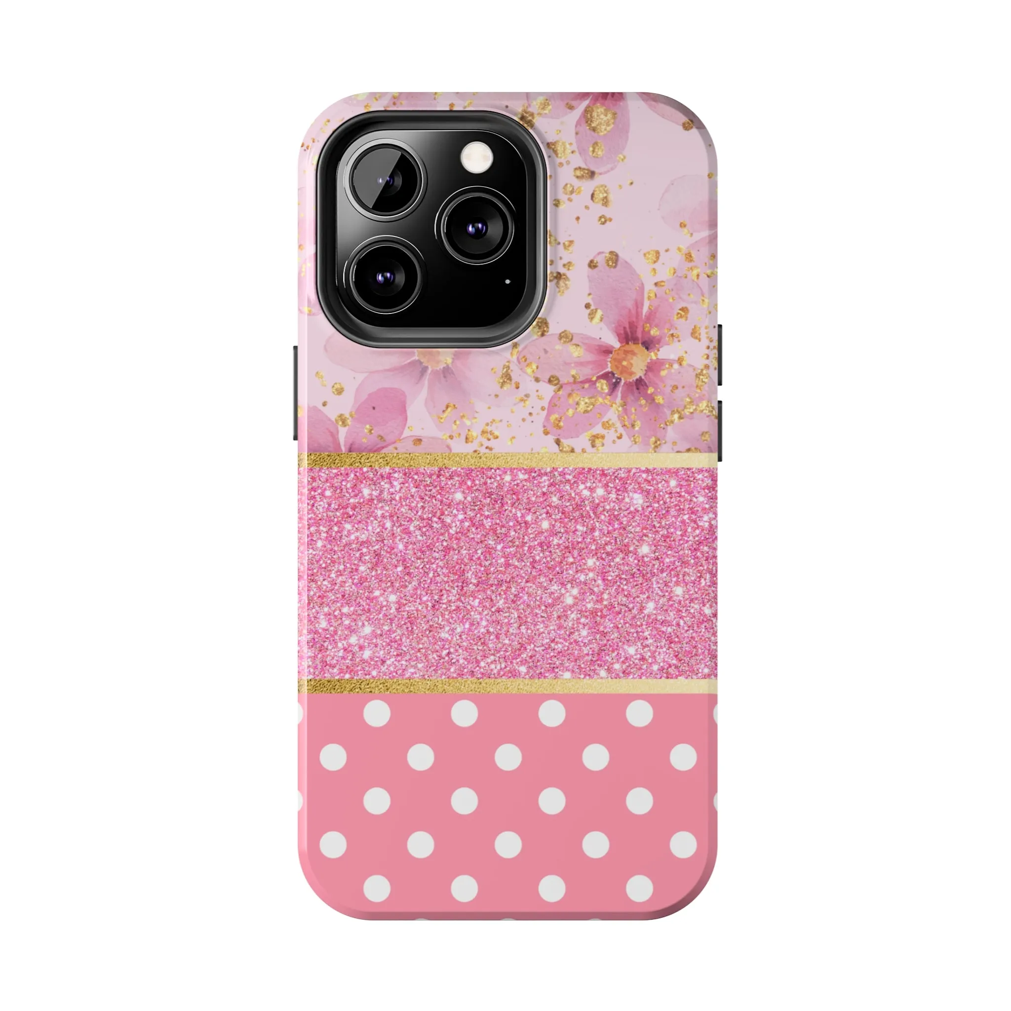 Pink Watercolor flowers and Polka Dot Design Phone Case- Lightweight, Impact Resistant Cover for iPhone 6, 6s, 12, 13, 14, 15