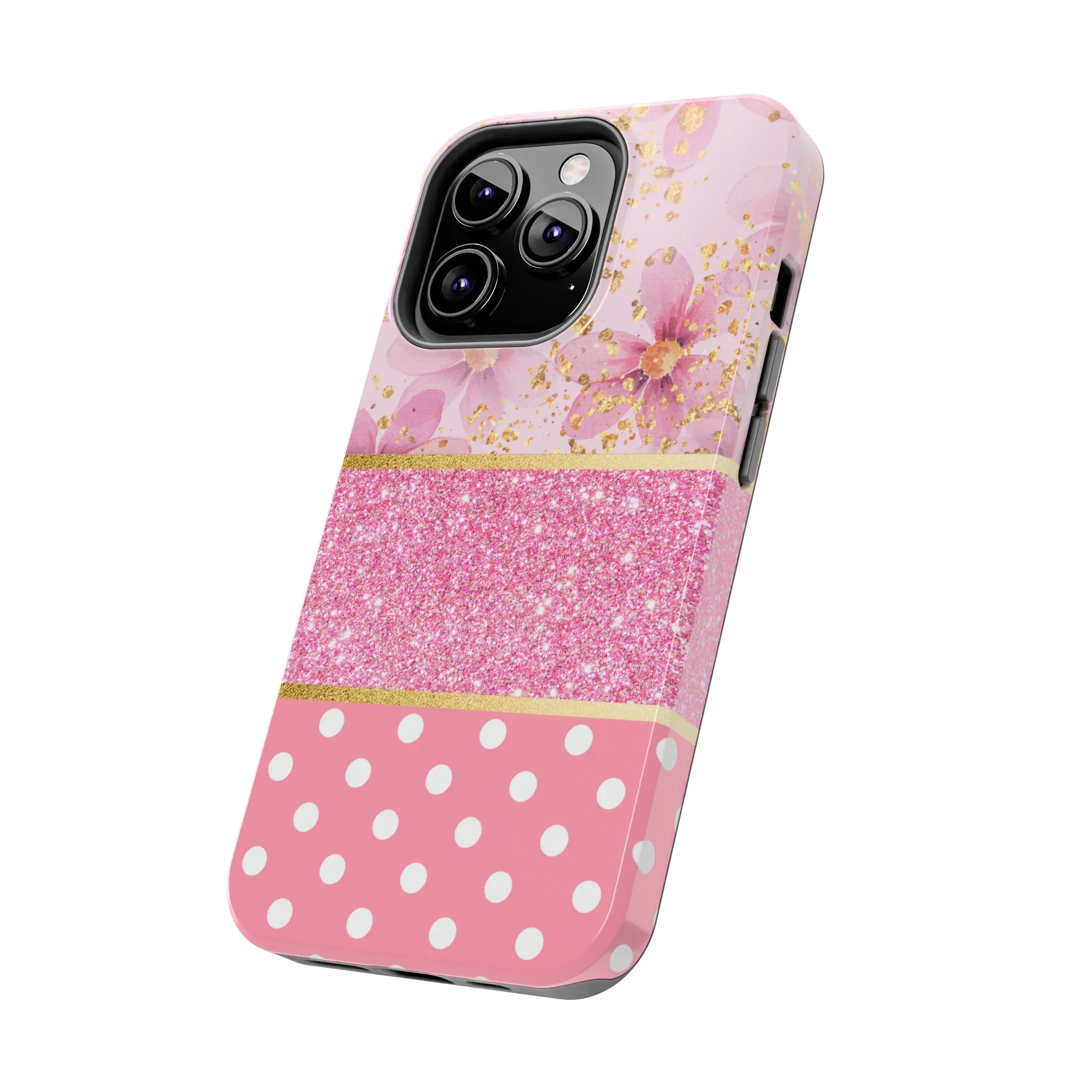 Pink Watercolor flowers and Polka Dot Design Phone Case- Lightweight, Impact Resistant Cover for iPhone 6, 6s, 12, 13, 14, 15