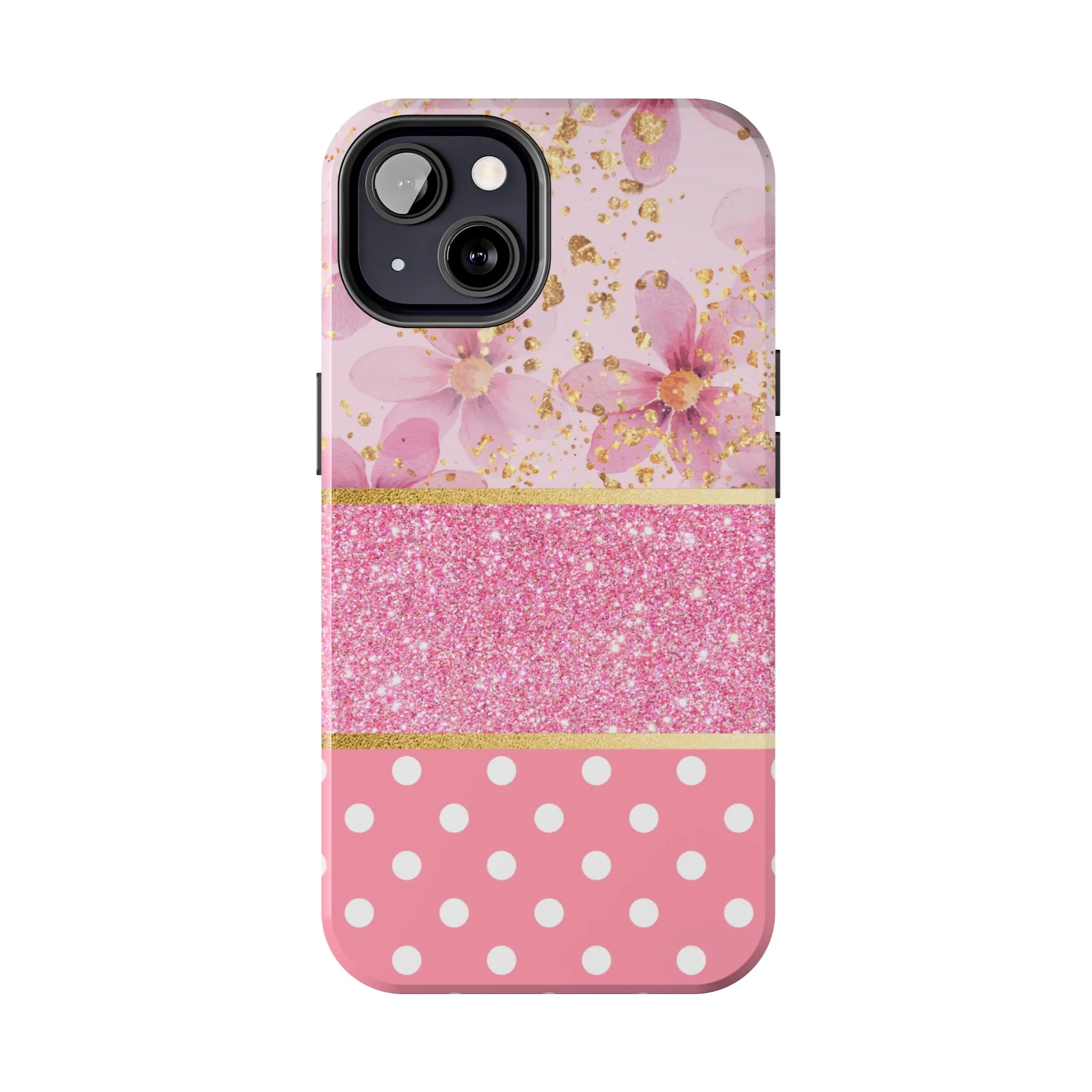 Pink Watercolor flowers and Polka Dot Design Phone Case- Lightweight, Impact Resistant Cover for iPhone 6, 6s, 12, 13, 14, 15