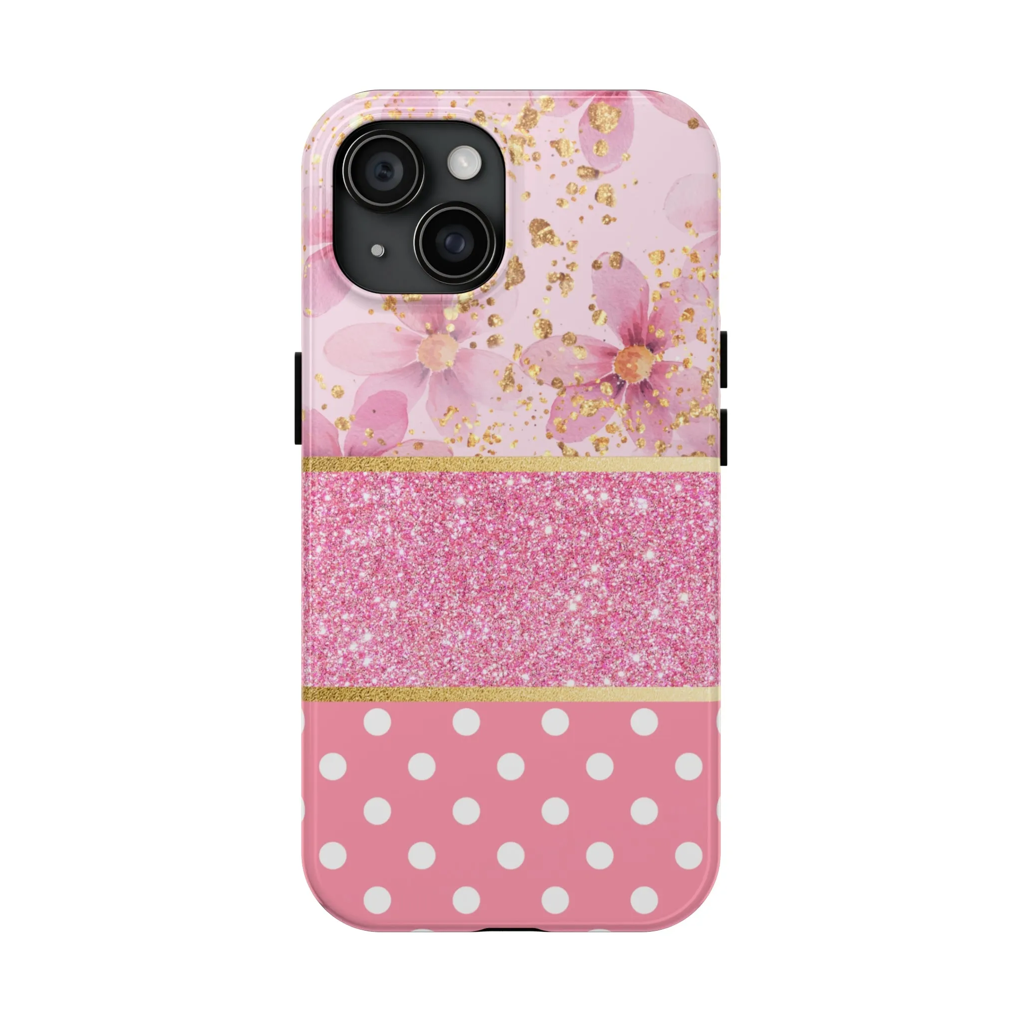 Pink Watercolor flowers and Polka Dot Design Phone Case- Lightweight, Impact Resistant Cover for iPhone 6, 6s, 12, 13, 14, 15