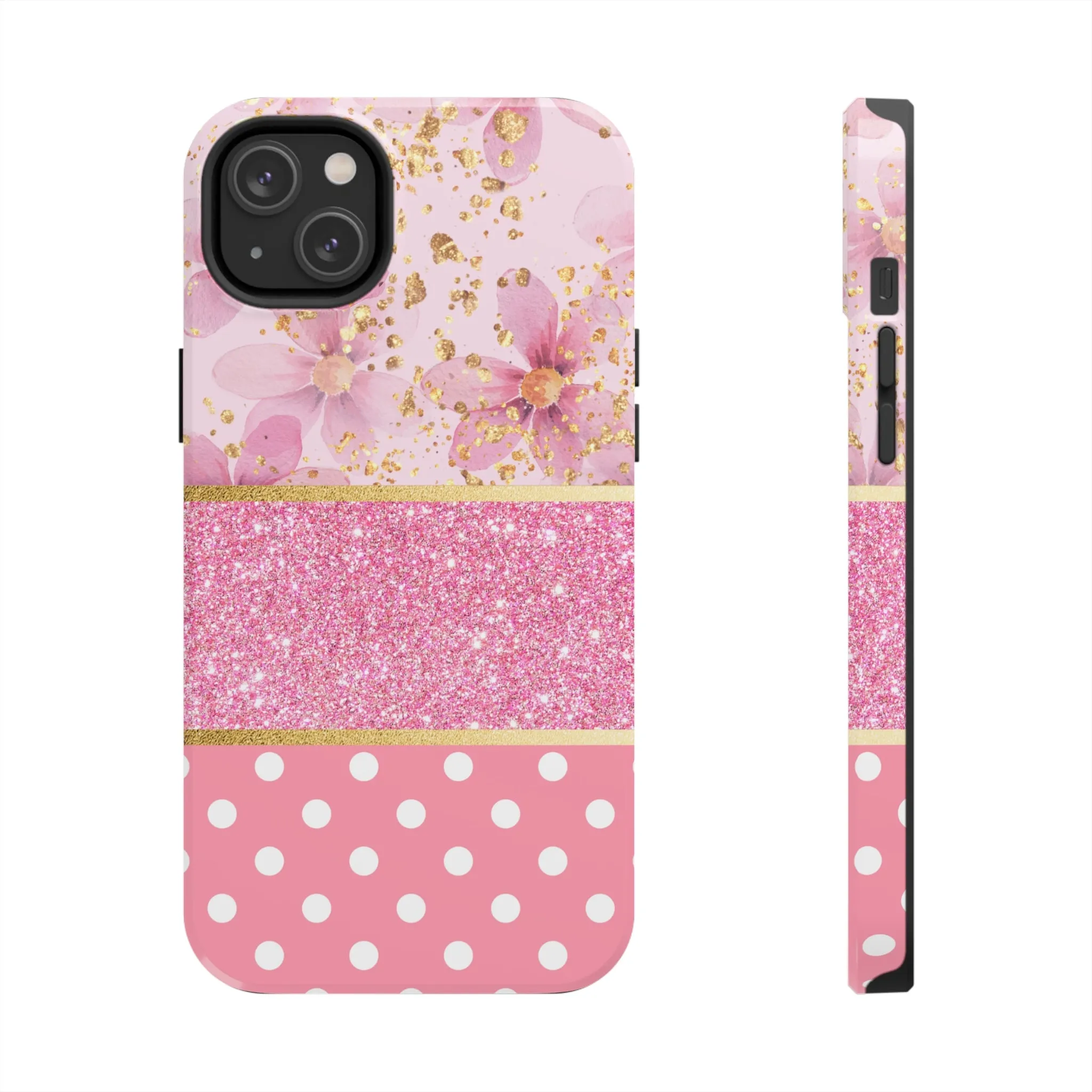 Pink Watercolor flowers and Polka Dot Design Phone Case- Lightweight, Impact Resistant Cover for iPhone 6, 6s, 12, 13, 14, 15