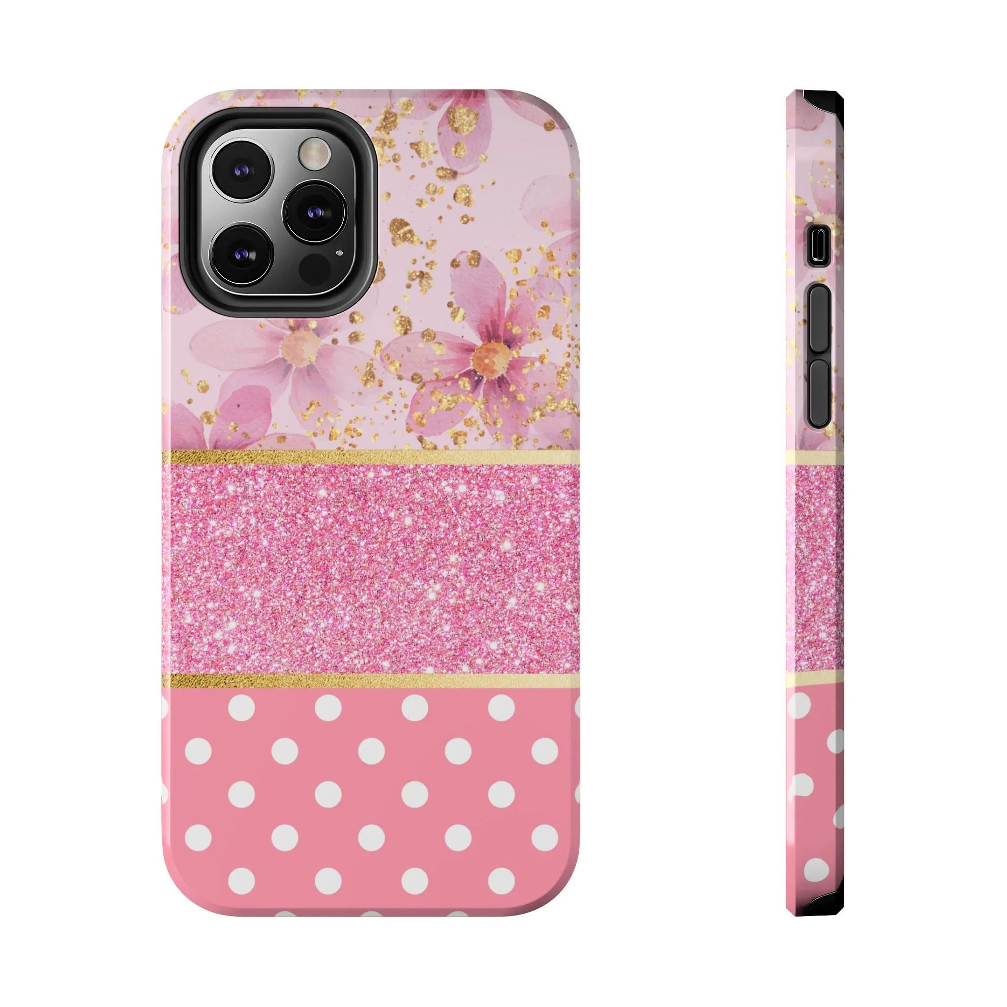 Pink Watercolor flowers and Polka Dot Design Phone Case- Lightweight, Impact Resistant Cover for iPhone 6, 6s, 12, 13, 14, 15