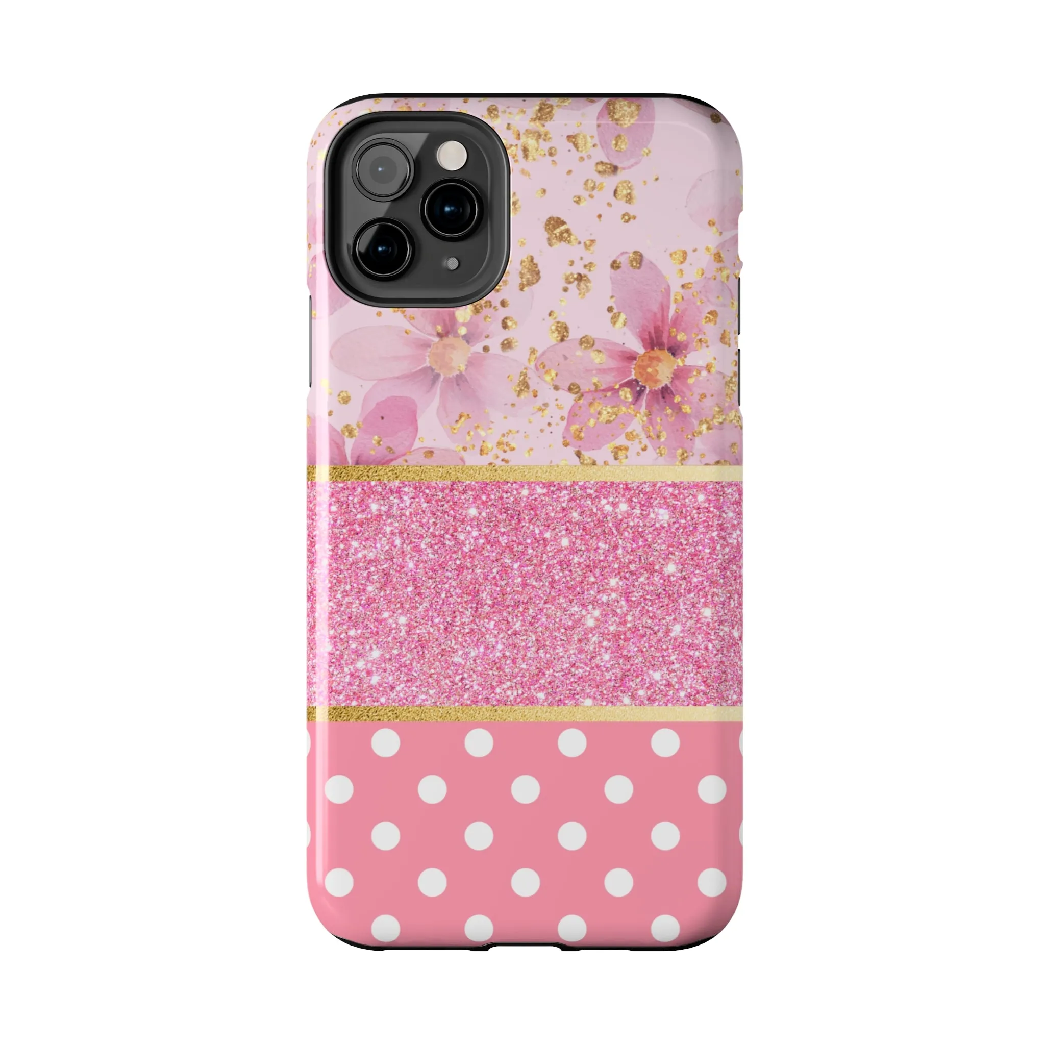 Pink Watercolor flowers and Polka Dot Design Phone Case- Lightweight, Impact Resistant Cover for iPhone 6, 6s, 12, 13, 14, 15