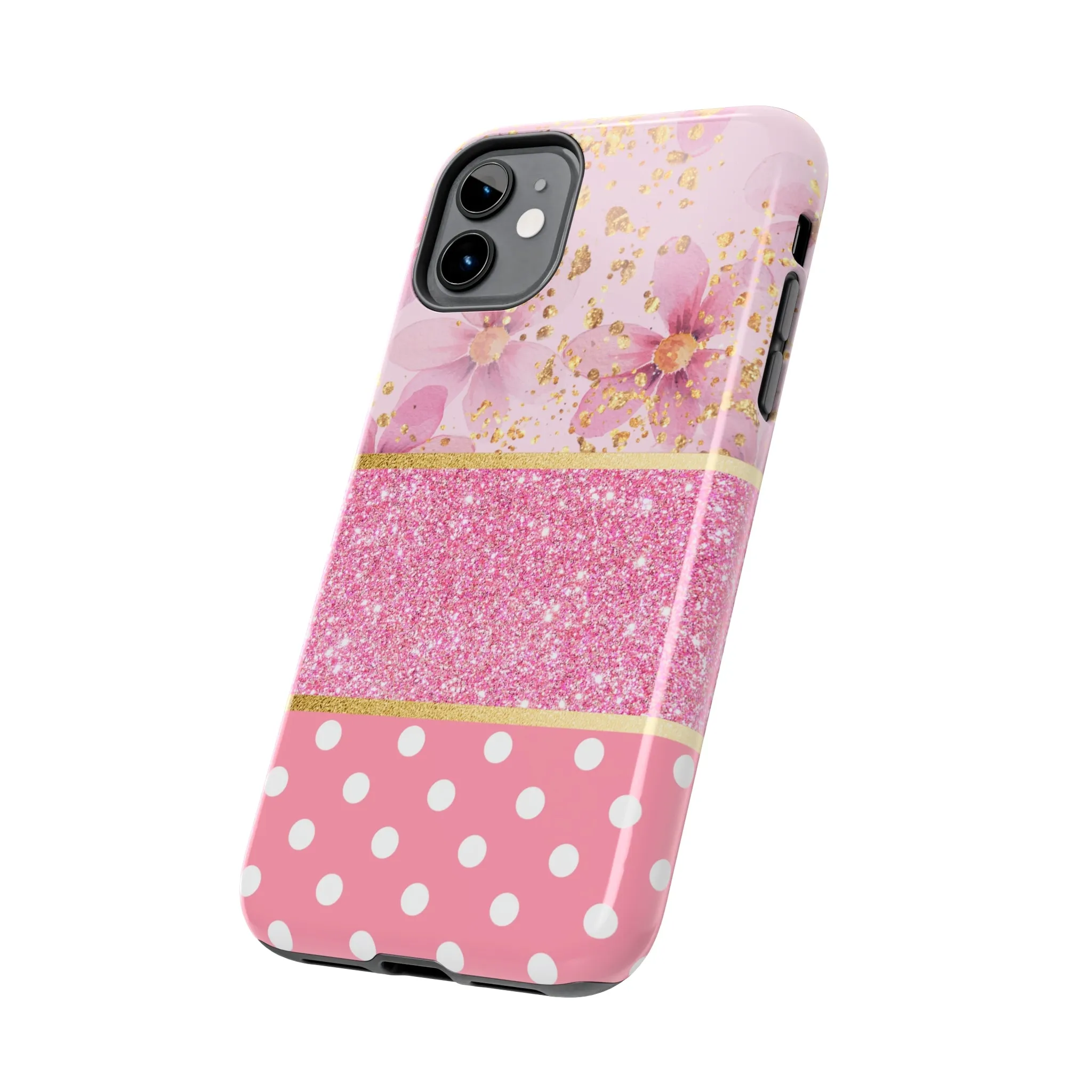 Pink Watercolor flowers and Polka Dot Design Phone Case- Lightweight, Impact Resistant Cover for iPhone 6, 6s, 12, 13, 14, 15