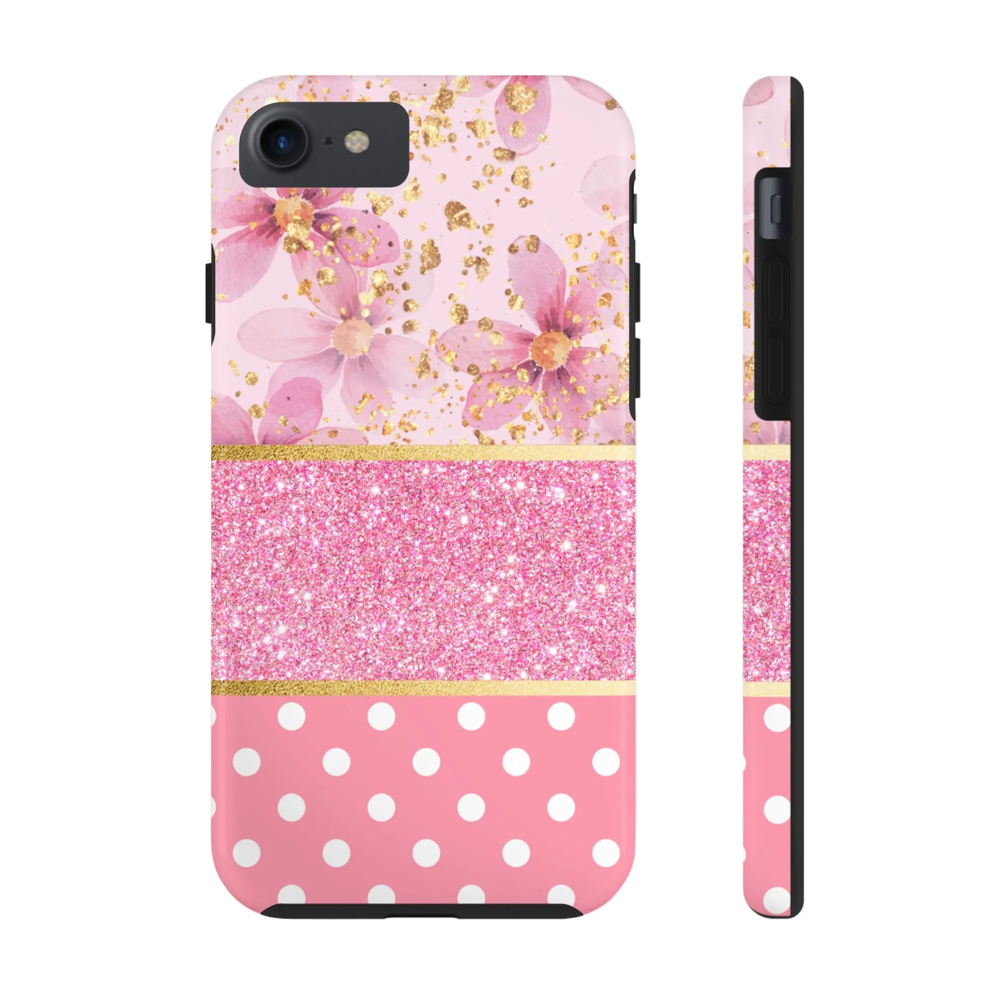 Pink Watercolor flowers and Polka Dot Design Phone Case- Lightweight, Impact Resistant Cover for iPhone 6, 6s, 12, 13, 14, 15