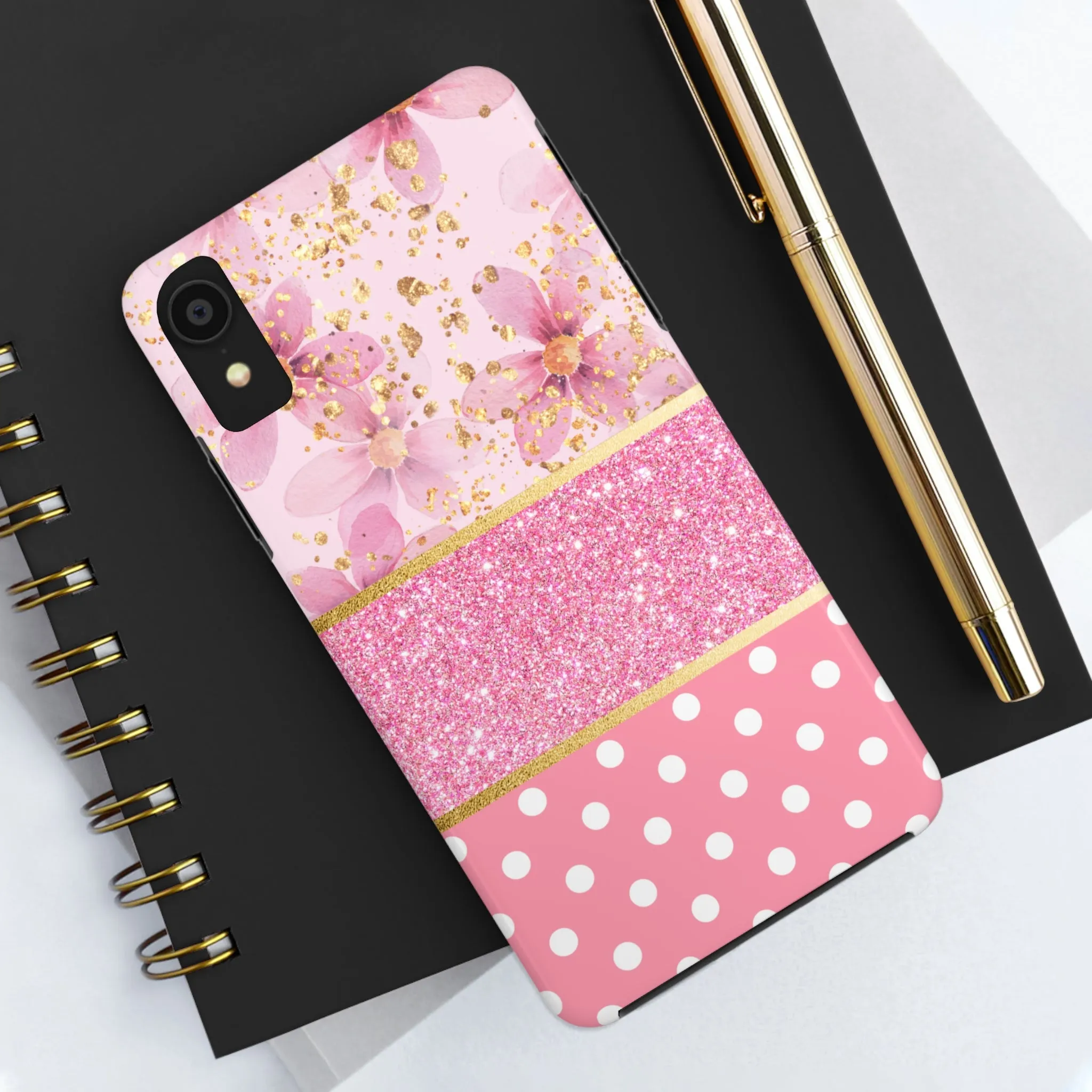 Pink Watercolor flowers and Polka Dot Design Phone Case- Lightweight, Impact Resistant Cover for iPhone 6, 6s, 12, 13, 14, 15