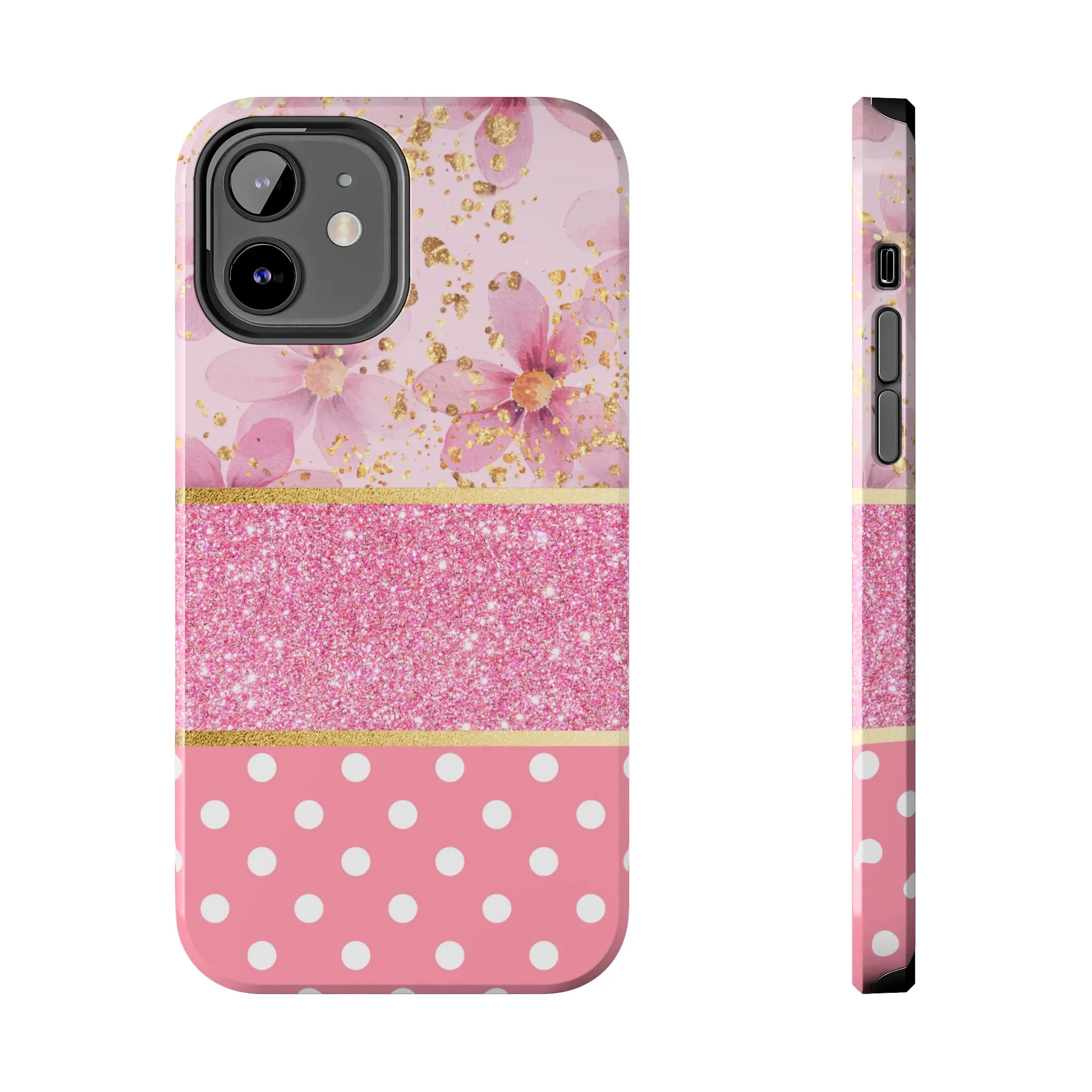 Pink Watercolor flowers and Polka Dot Design Phone Case- Lightweight, Impact Resistant Cover for iPhone 6, 6s, 12, 13, 14, 15