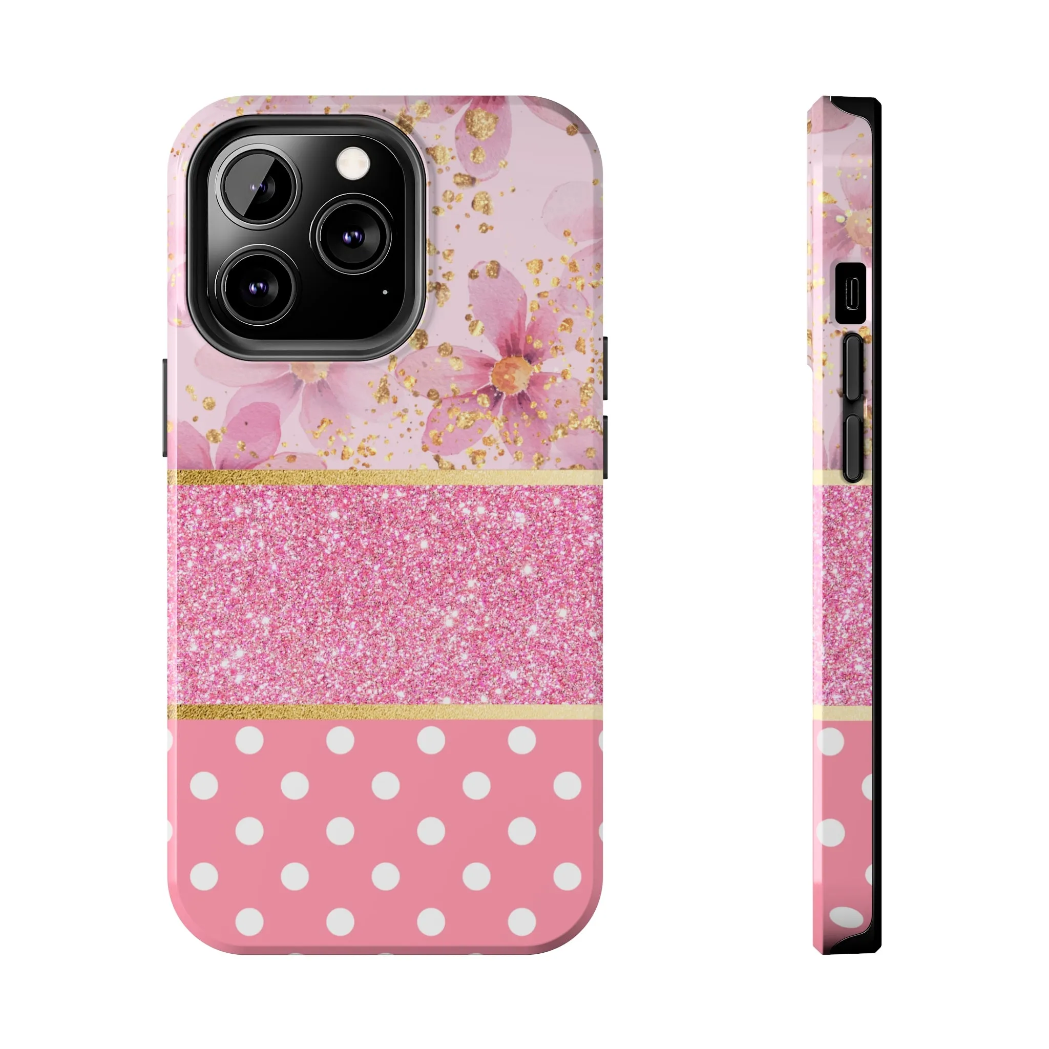 Pink Watercolor flowers and Polka Dot Design Phone Case- Lightweight, Impact Resistant Cover for iPhone 6, 6s, 12, 13, 14, 15