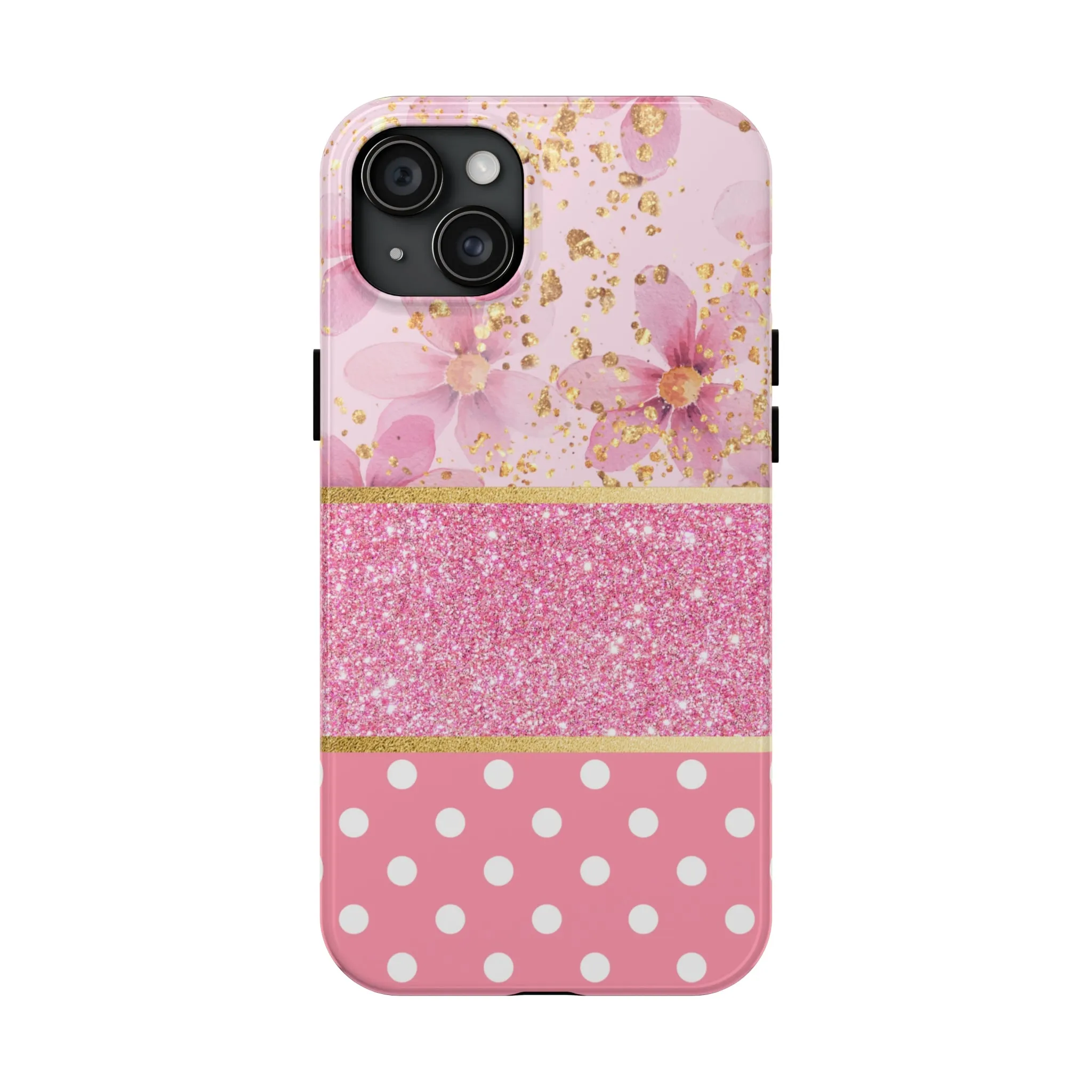 Pink Watercolor flowers and Polka Dot Design Phone Case- Lightweight, Impact Resistant Cover for iPhone 6, 6s, 12, 13, 14, 15