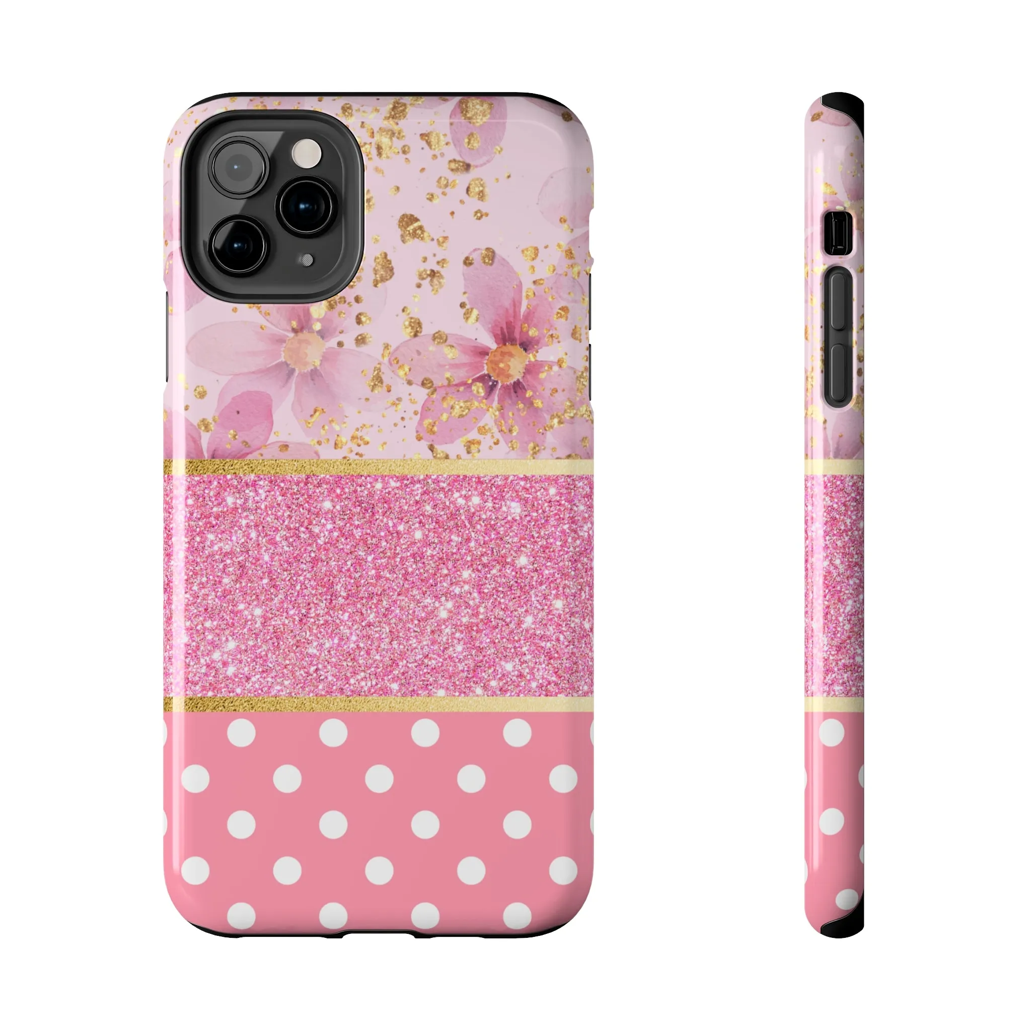 Pink Watercolor flowers and Polka Dot Design Phone Case- Lightweight, Impact Resistant Cover for iPhone 6, 6s, 12, 13, 14, 15