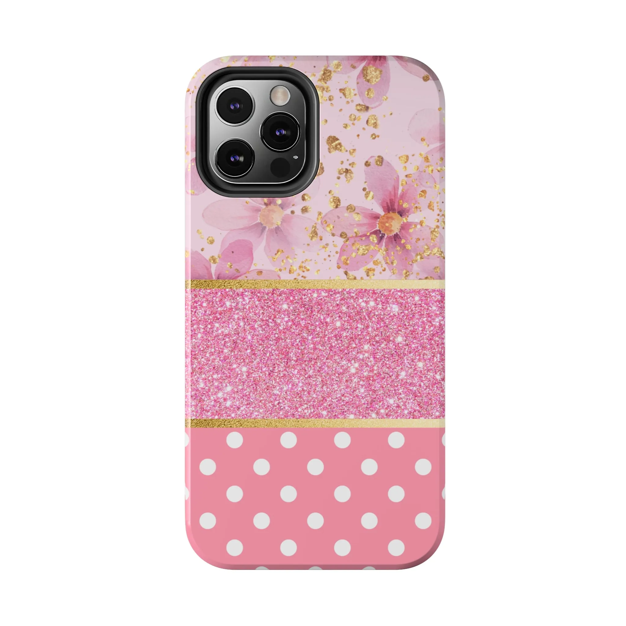 Pink Watercolor flowers and Polka Dot Design Phone Case- Lightweight, Impact Resistant Cover for iPhone 6, 6s, 12, 13, 14, 15