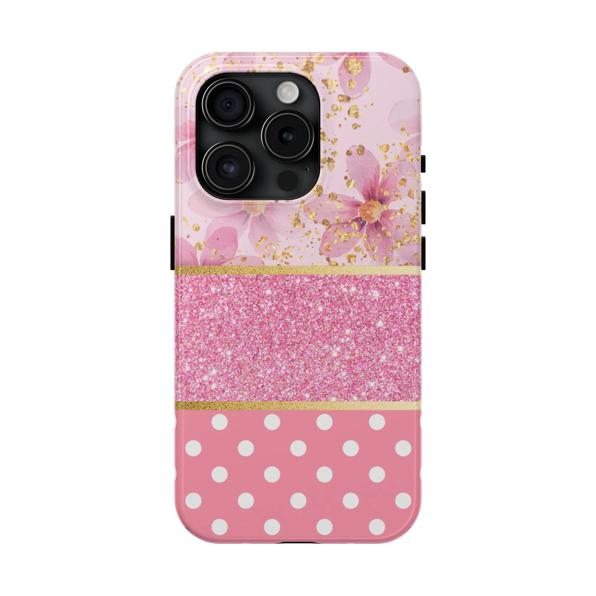 Pink Watercolor flowers and Polka Dot Design Phone Case- Lightweight, Impact Resistant Cover for iPhone 6, 6s, 12, 13, 14, 15