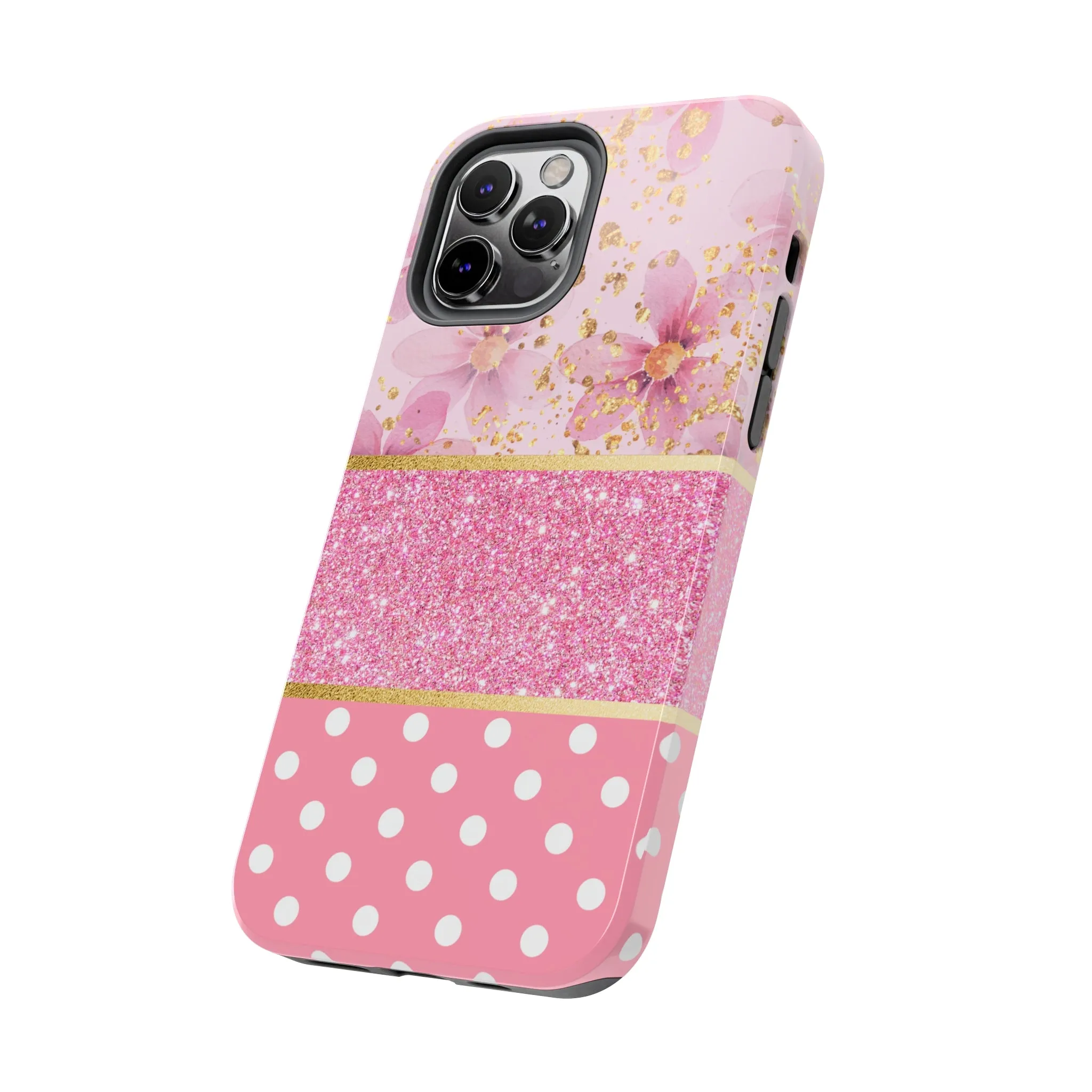 Pink Watercolor flowers and Polka Dot Design Phone Case- Lightweight, Impact Resistant Cover for iPhone 6, 6s, 12, 13, 14, 15