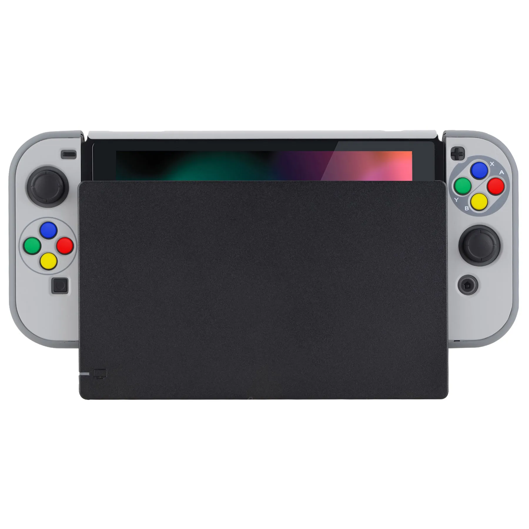 PlayVital SFC SNES Classic EU Style Back Cover for NS Switch Console, NS Joycon Handheld Controller Separable Protector Hard Shell, Dockable Protective Case with Colorful ABXY Direction Button Caps - NTT105