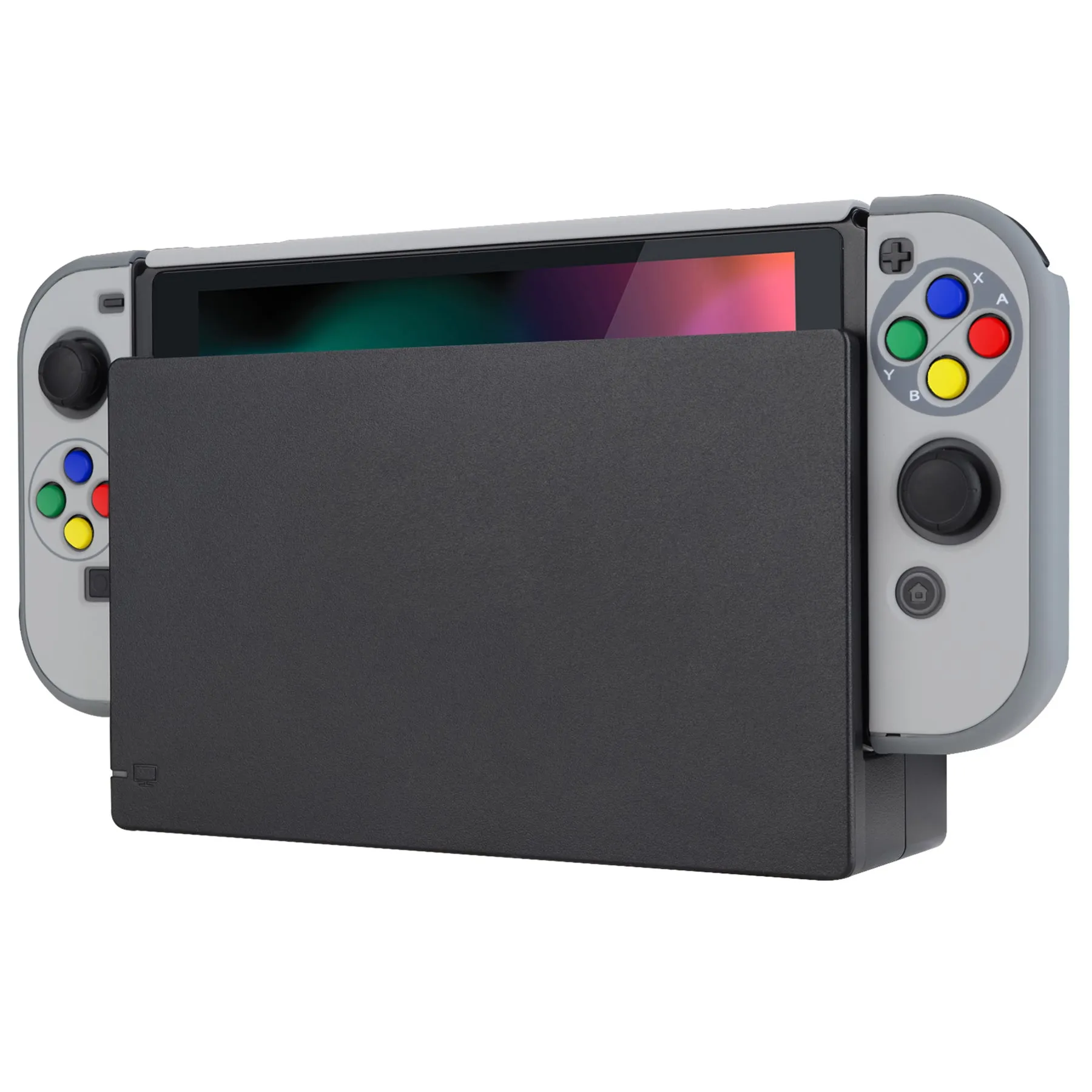 PlayVital SFC SNES Classic EU Style Back Cover for NS Switch Console, NS Joycon Handheld Controller Separable Protector Hard Shell, Dockable Protective Case with Colorful ABXY Direction Button Caps - NTT105