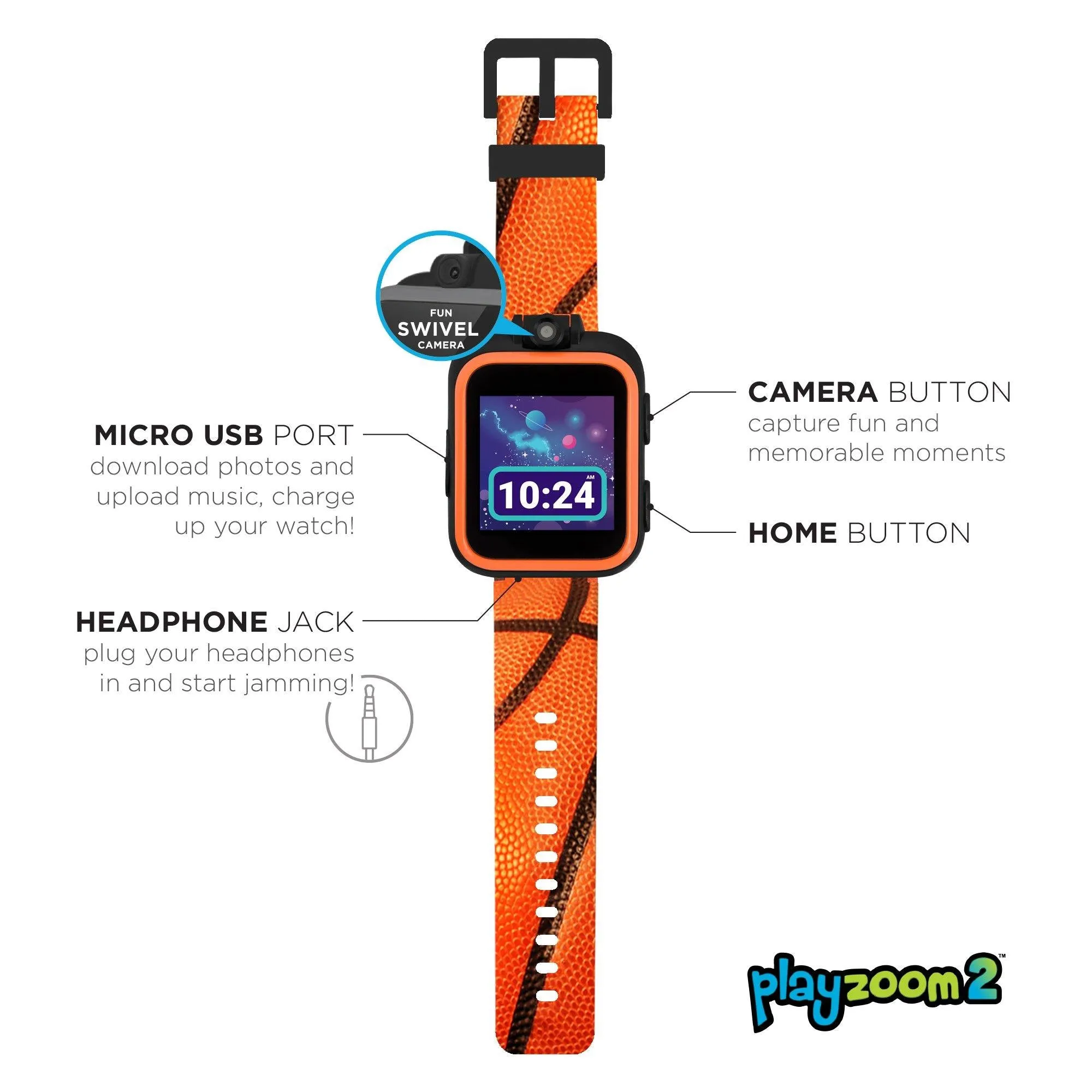 PlayZoom 2 Kids Smartwatch: Basketball Print